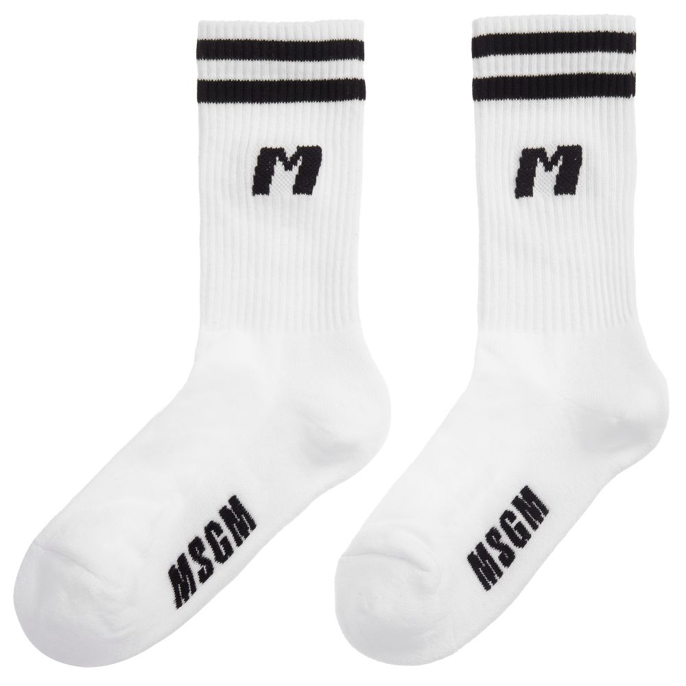 Boys & Girls White Logo Cotton Socks