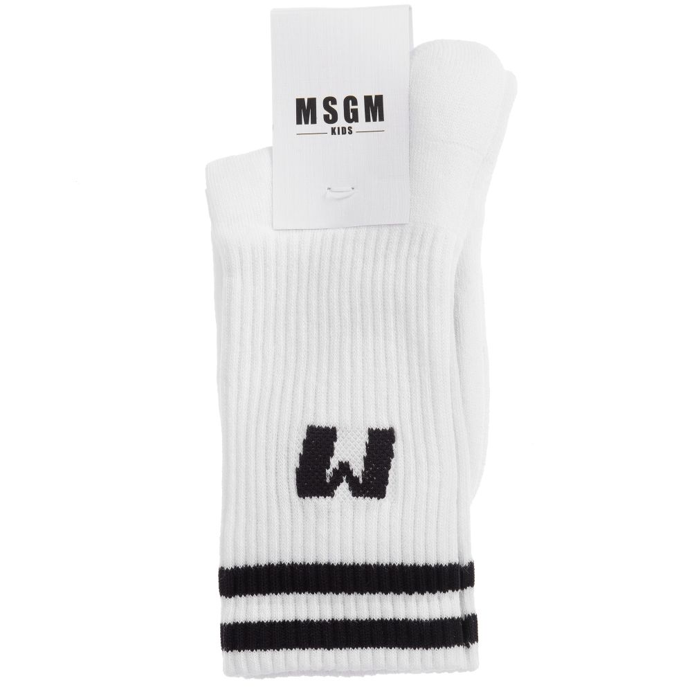 Boys & Girls White Logo Cotton Socks