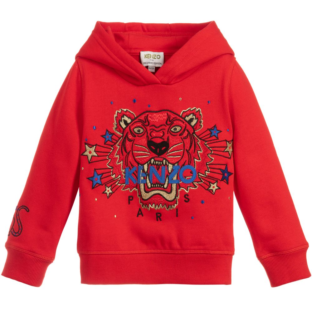 Boys Red Cotton Logo Hooded Sweatshirt