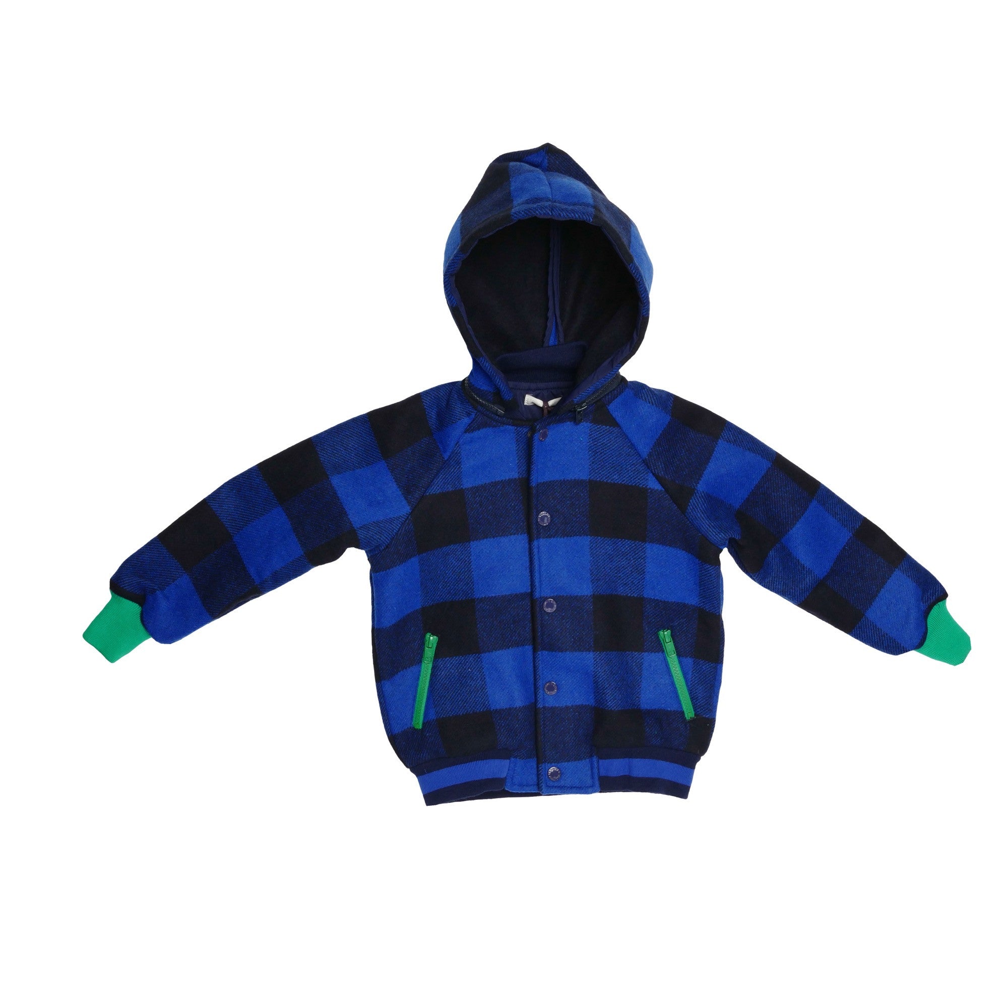 Boys Blue Rib Cuffs Check Hooded 'Conor' Zip-Up Top - CÉMAROSE | Children's Fashion Store