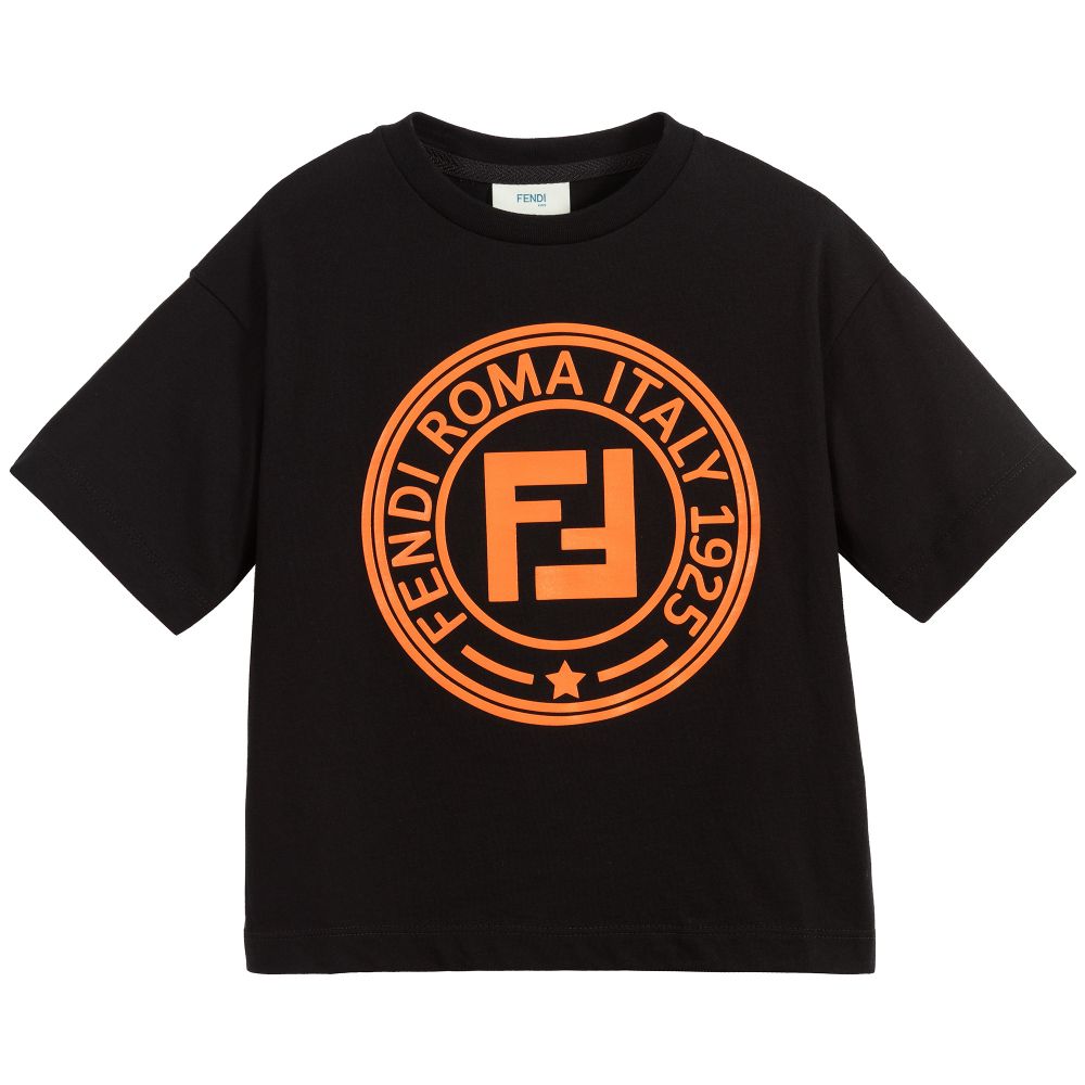 Boys Black FF Logo Cotton T-shirt