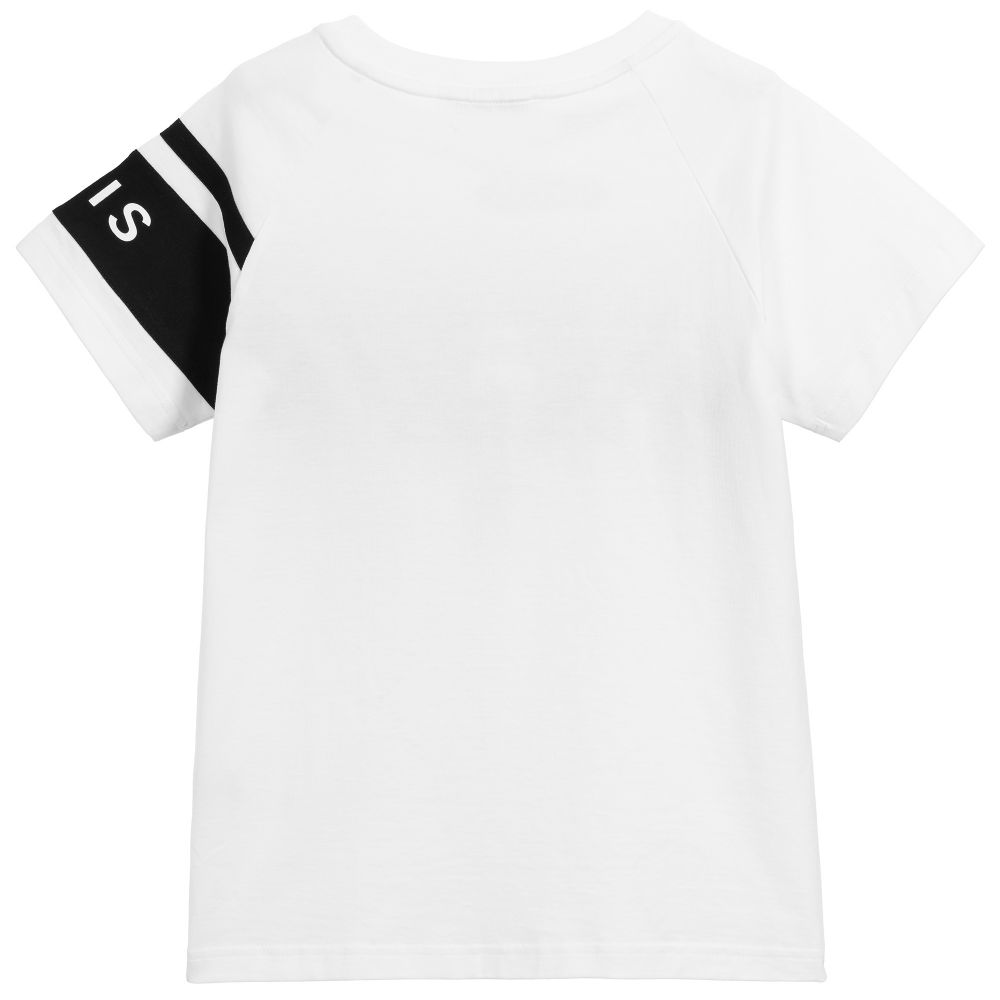 Boys White & Black Logo Cotton T-shirt