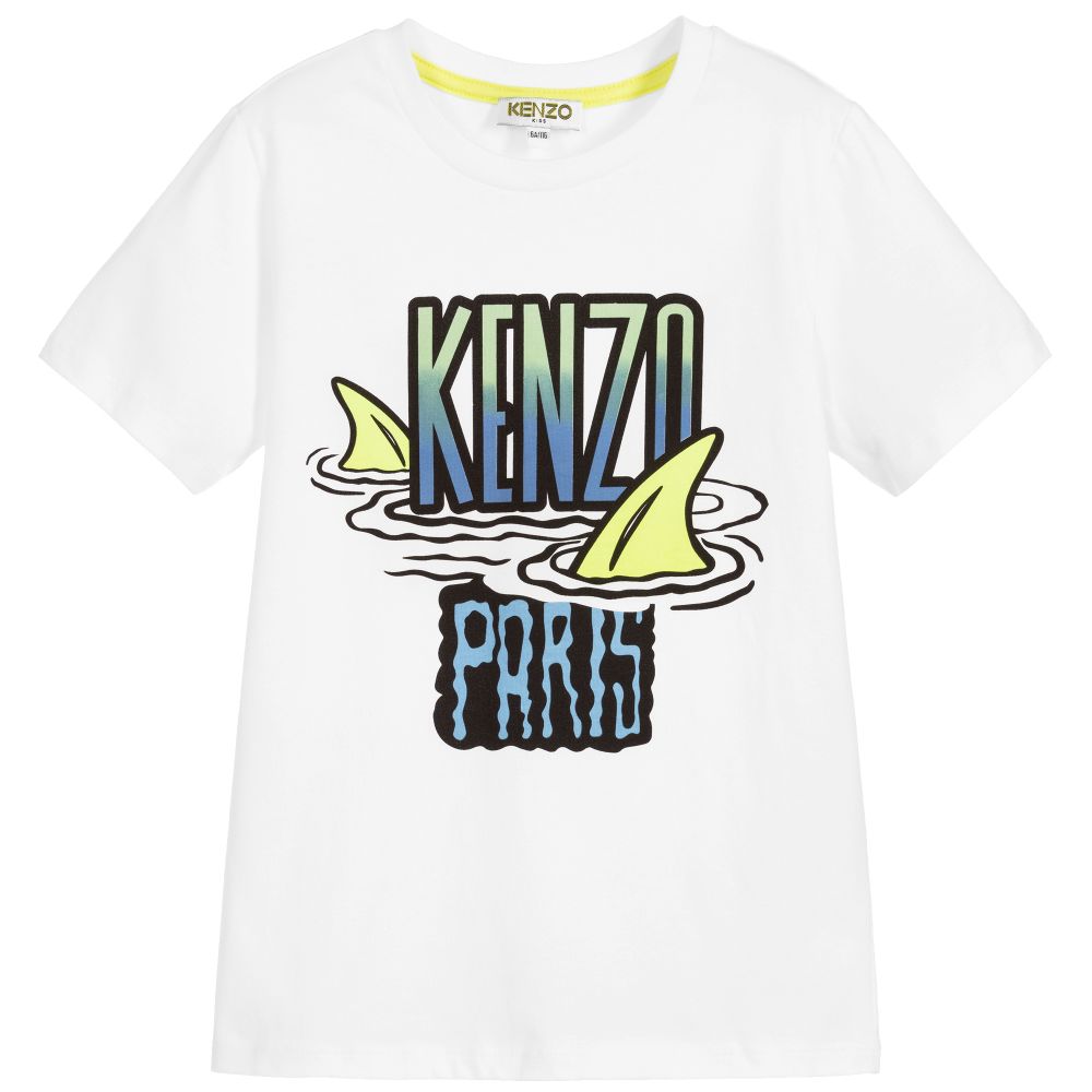 Boys White Shark Cotton T-Shirt