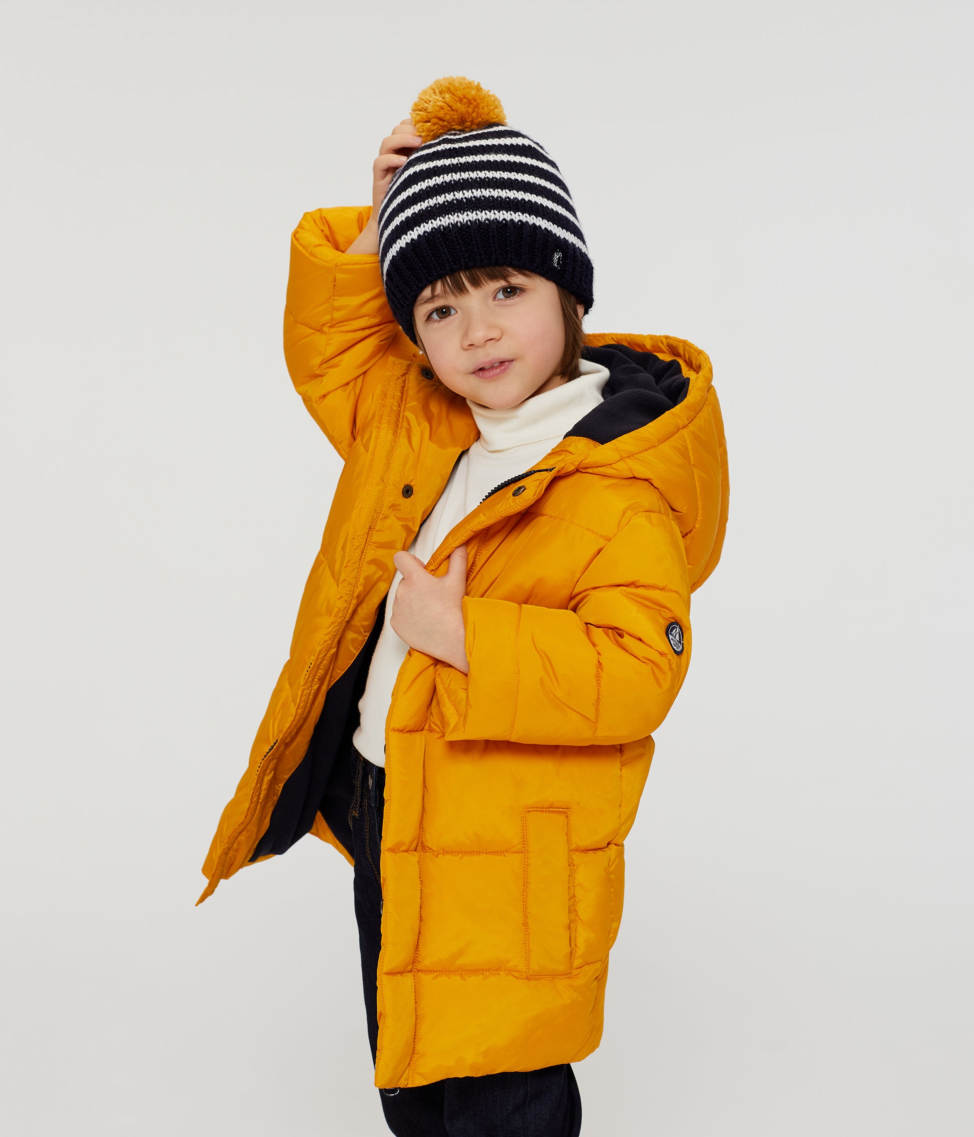 Boys Yellow Hooded Puffy Jacket