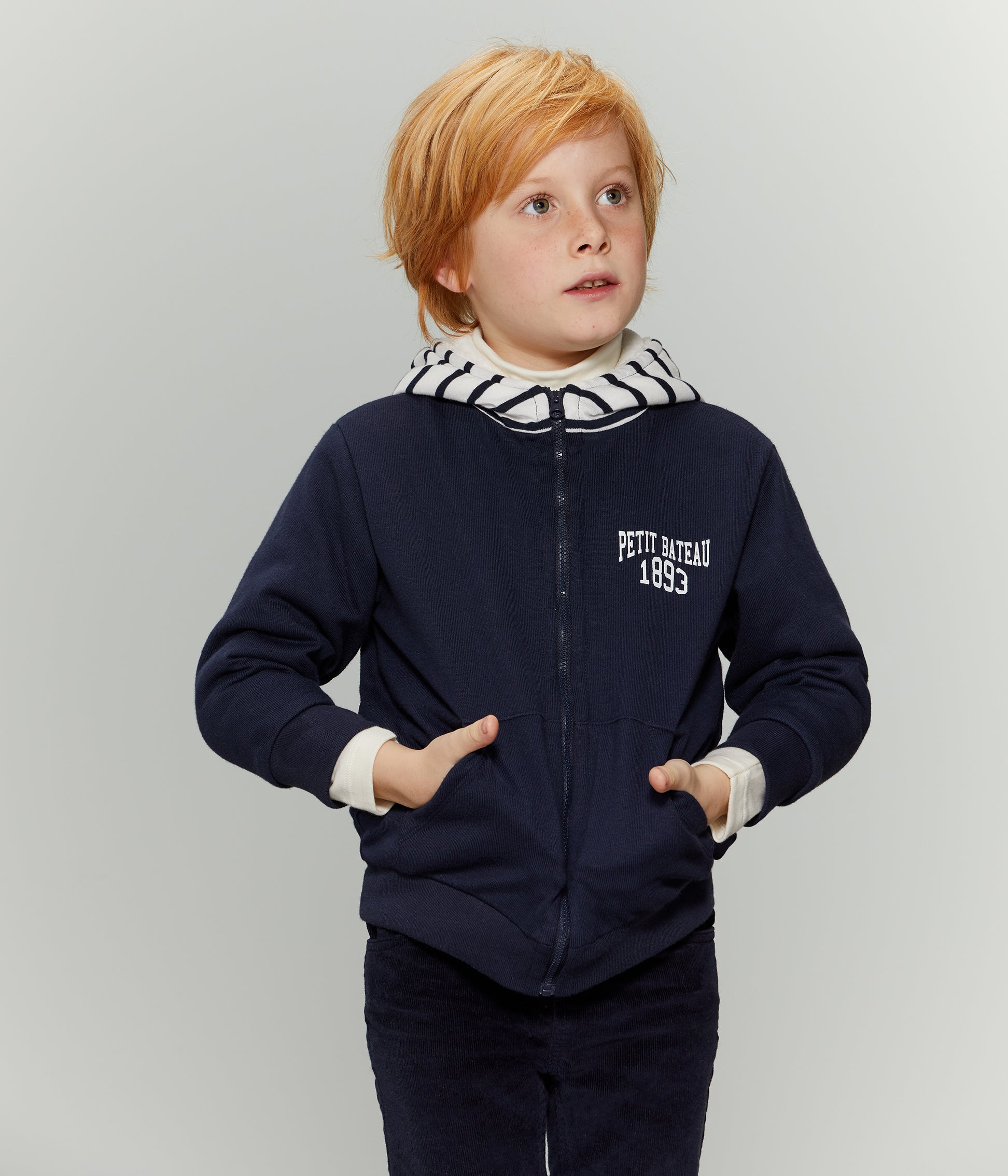 Boys White & Blue Reversible Cotton Coat