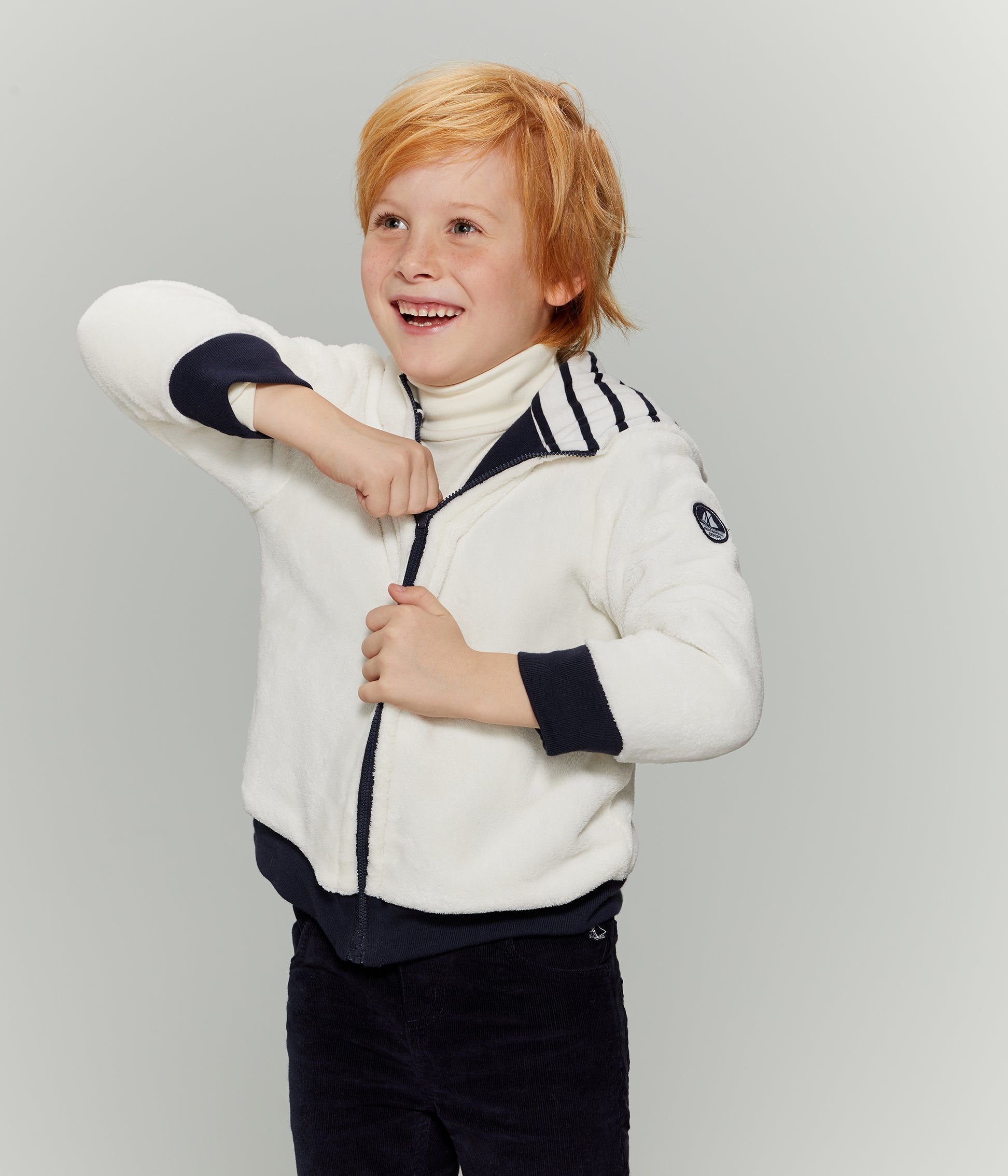 Boys White & Blue Reversible Cotton Coat