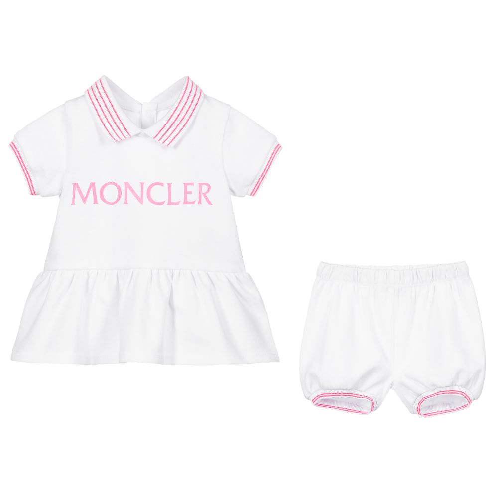 Baby Girls White Logo Cotton Dress Set