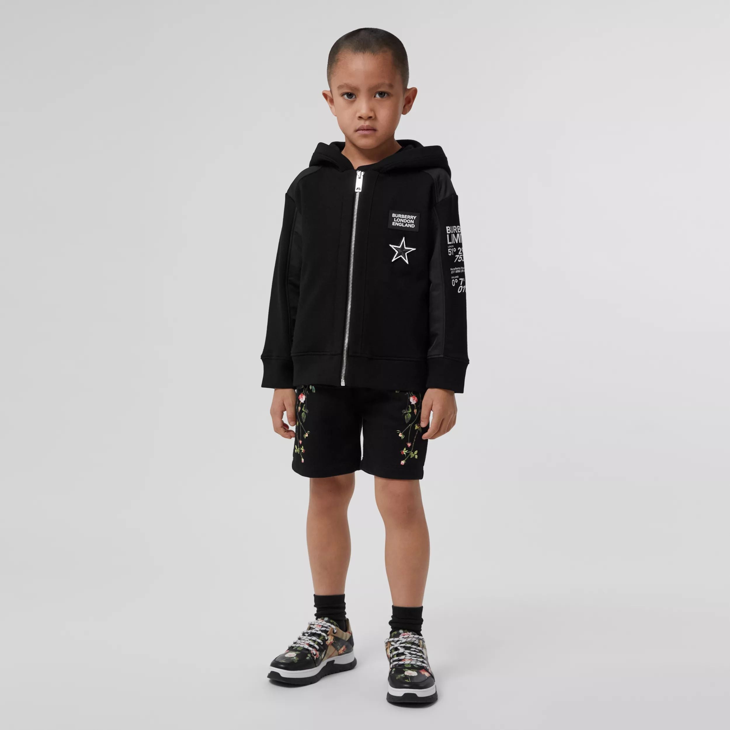 Boys Black Cotton Zip-Up Top