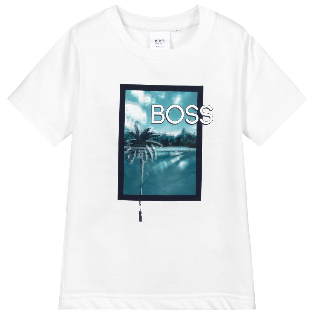 Boys White Printing Cotton T-Shirt