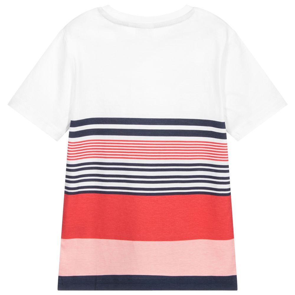 Boys White & Red Stripes Cotton T-Shirt