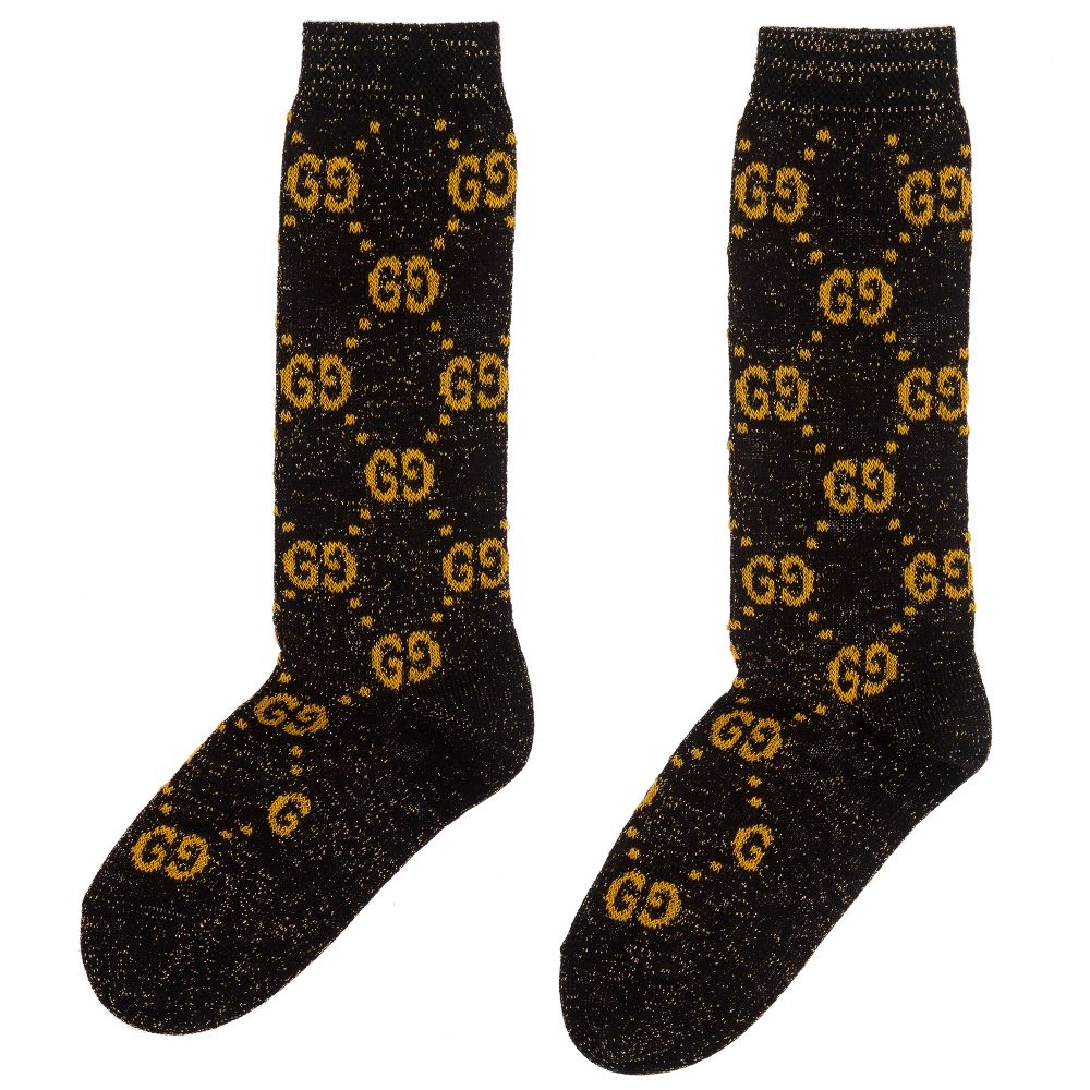 Boys Black Glitter GG Logo Socks