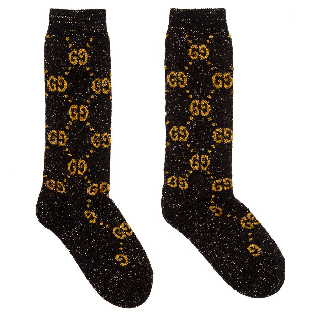 Boys Black Glitter GG Logo Socks