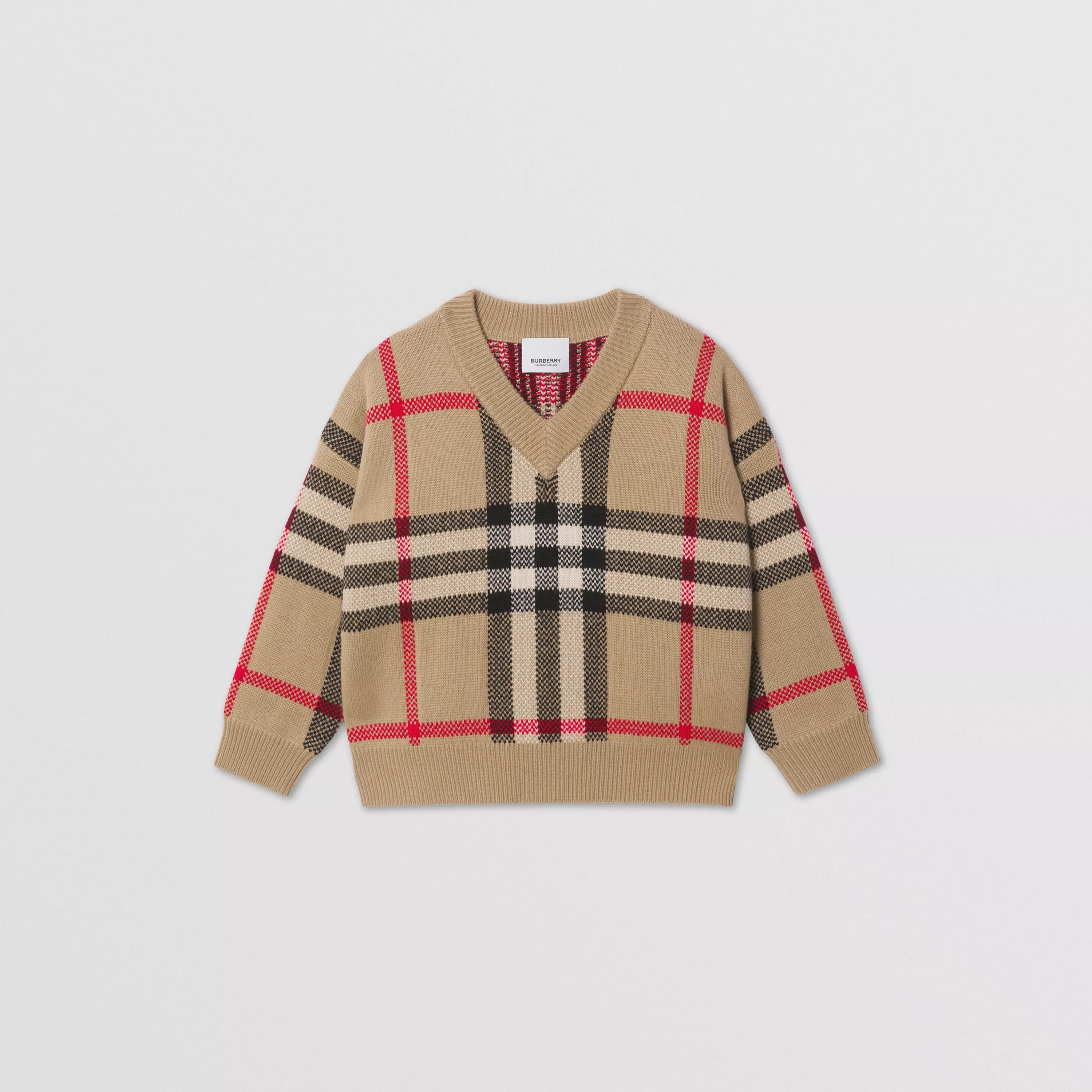 Boys & Girls Beige Check Cashmere Sweater