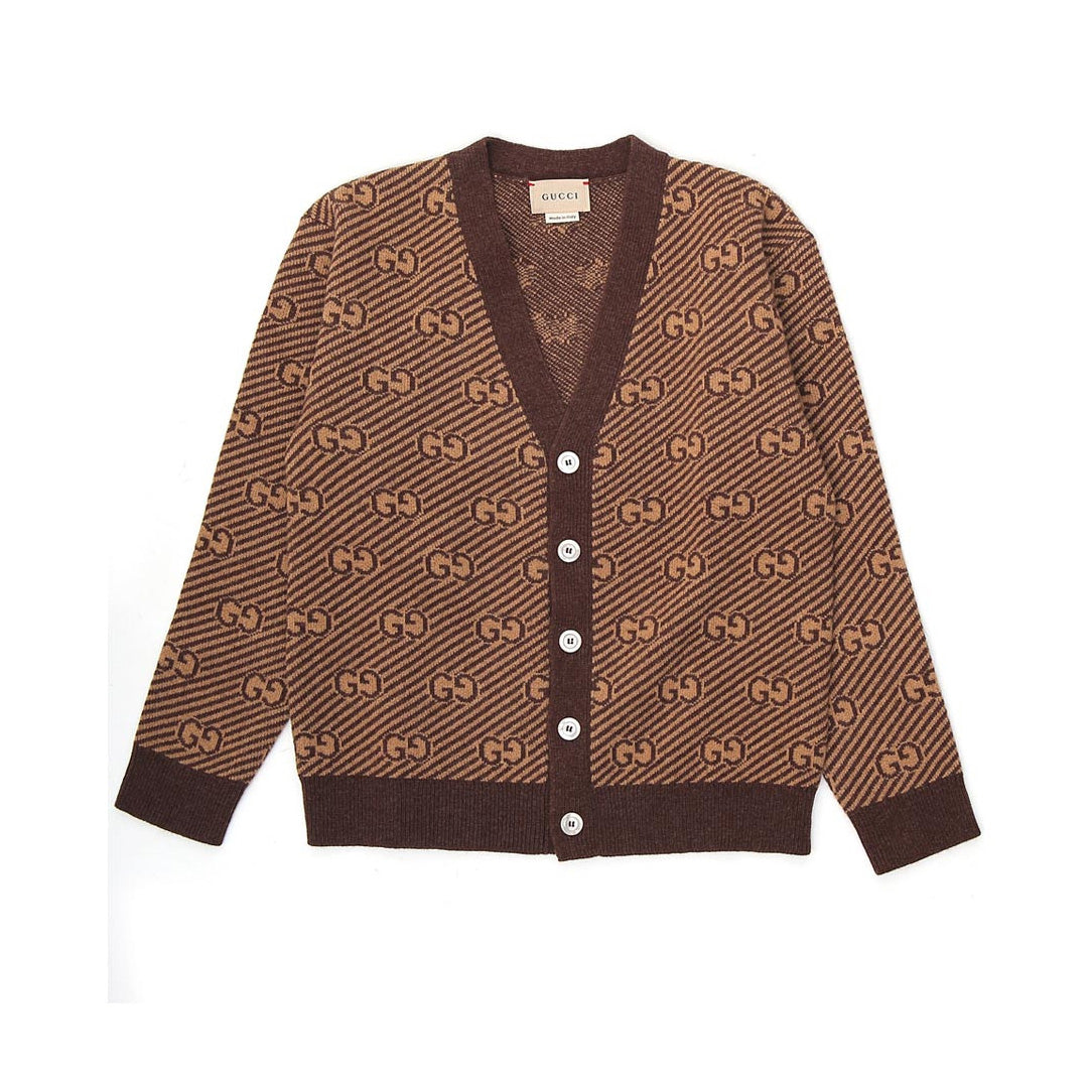 Boys & Girls Brown GG Logo Wool Cardigan