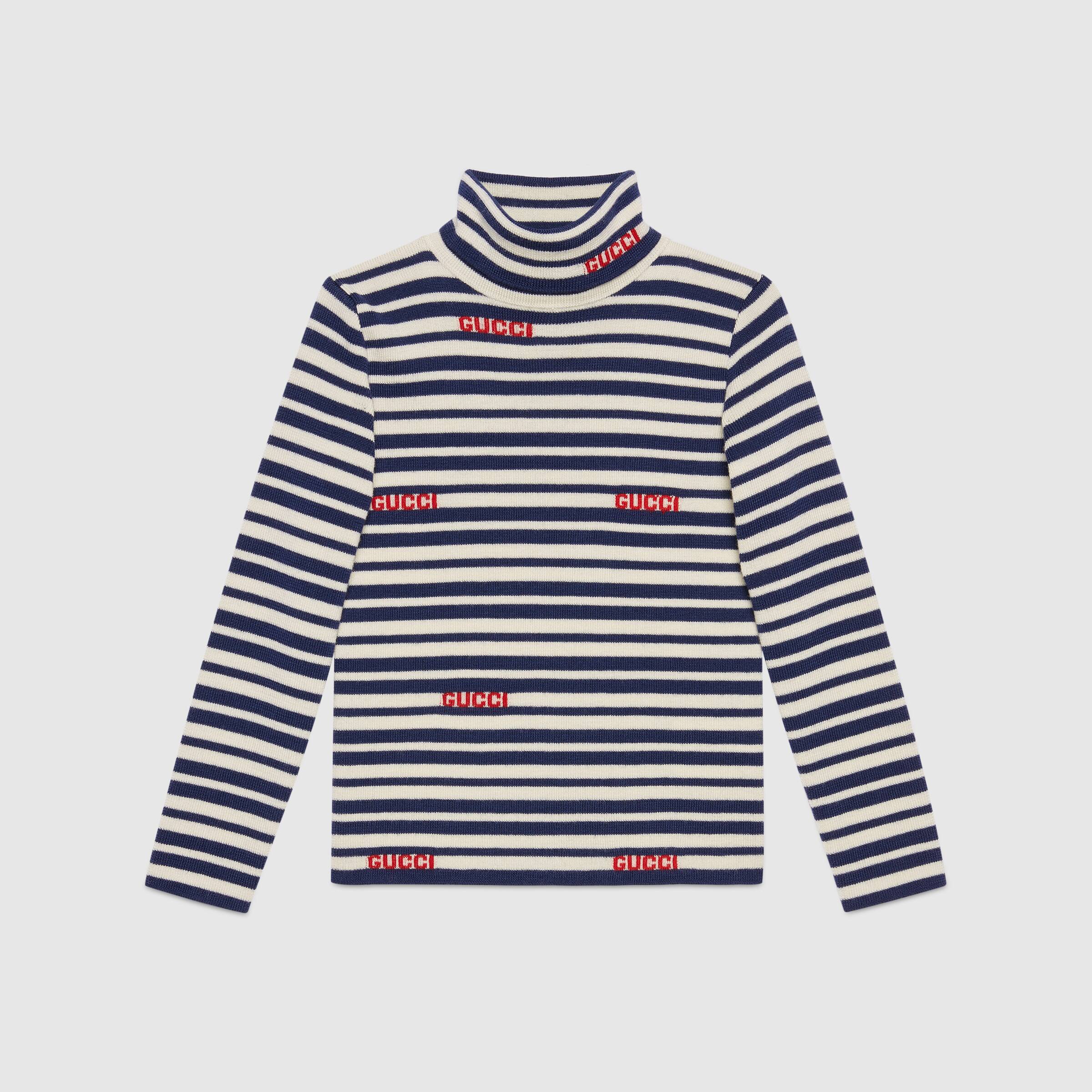 Boys Blue & White Stripes Wool Sweater