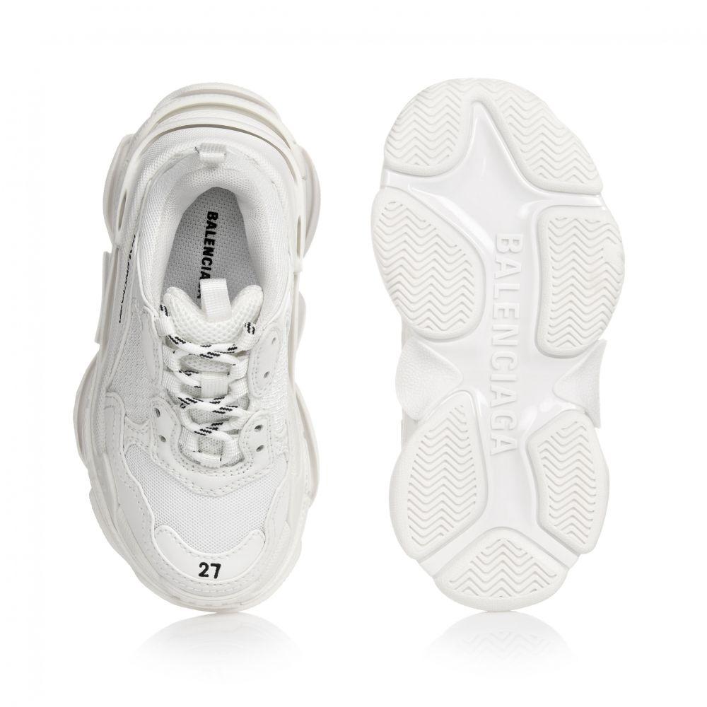 Boys & Girls White Triple S Logo Shoes