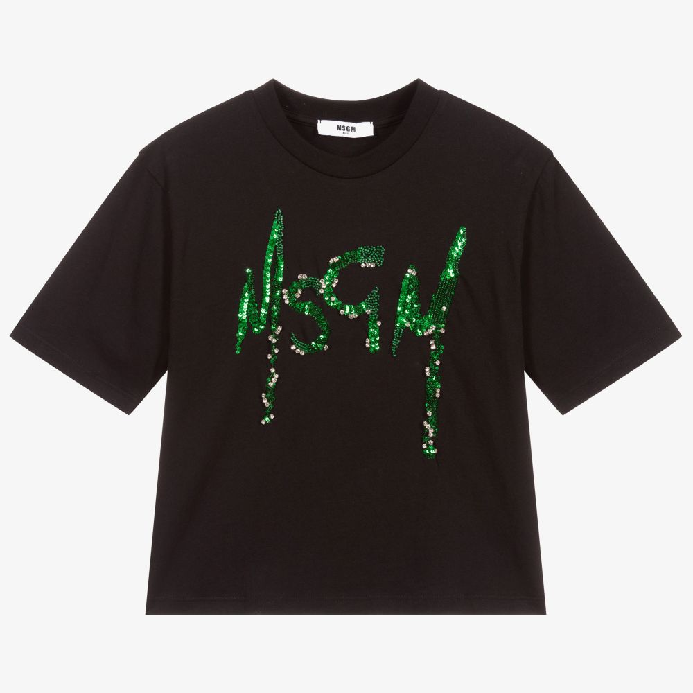 Boys Black Logo Cotton T-Shirt