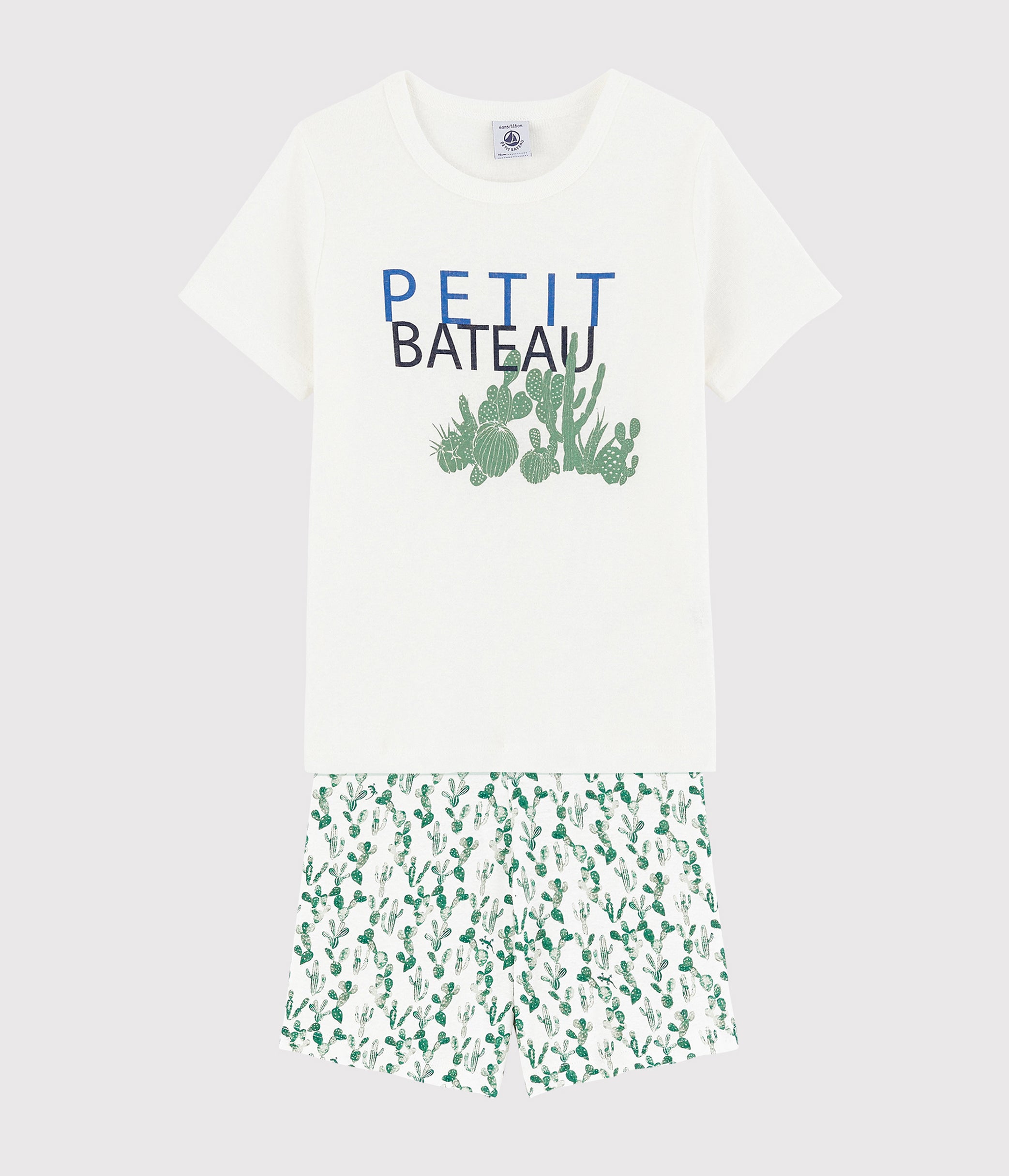 Boys White & Green Printing Cotton Set