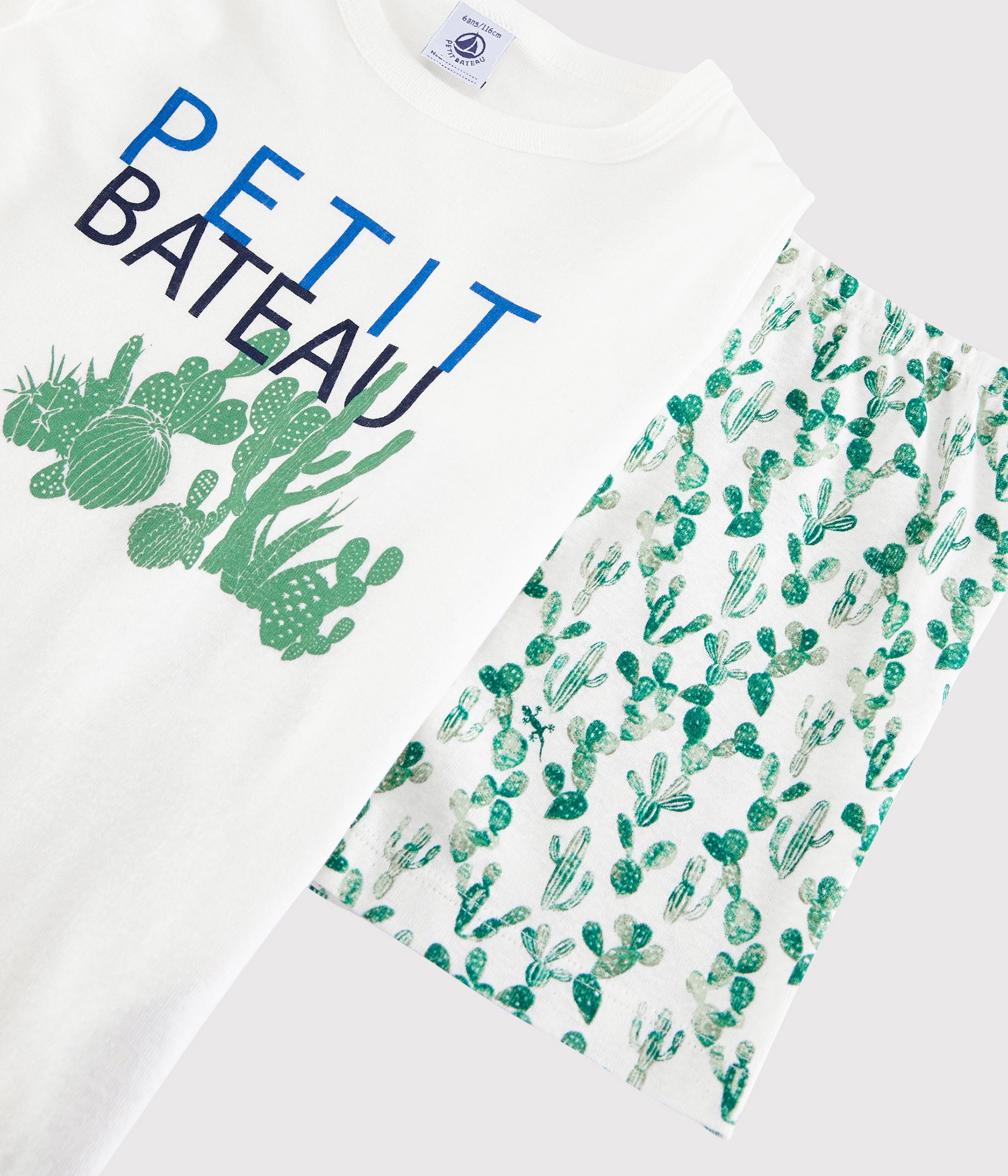 Boys White & Green Printing Cotton Set