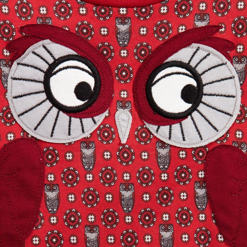 Boys Red Owl Face Printed Cotton Jersey T-Shirt - CÉMAROSE | Children's Fashion Store - 3