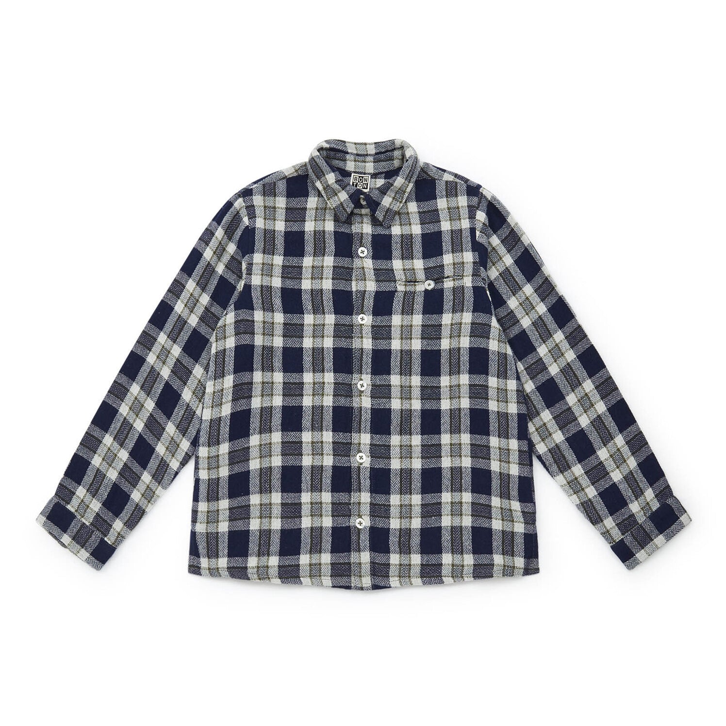 Boys Navy Check Cotton Shirt