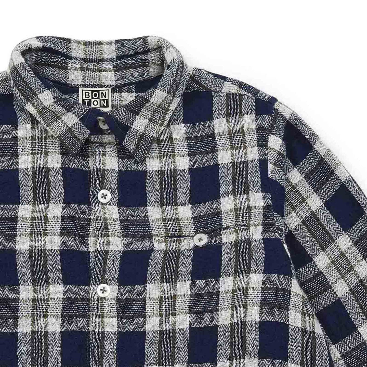 Boys Navy Check Cotton Shirt