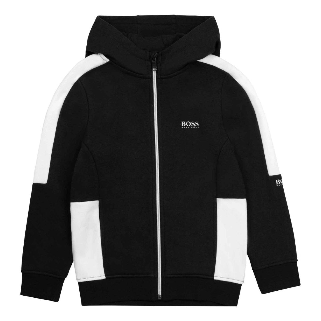 Boys Black Cotton Zip-Up Top