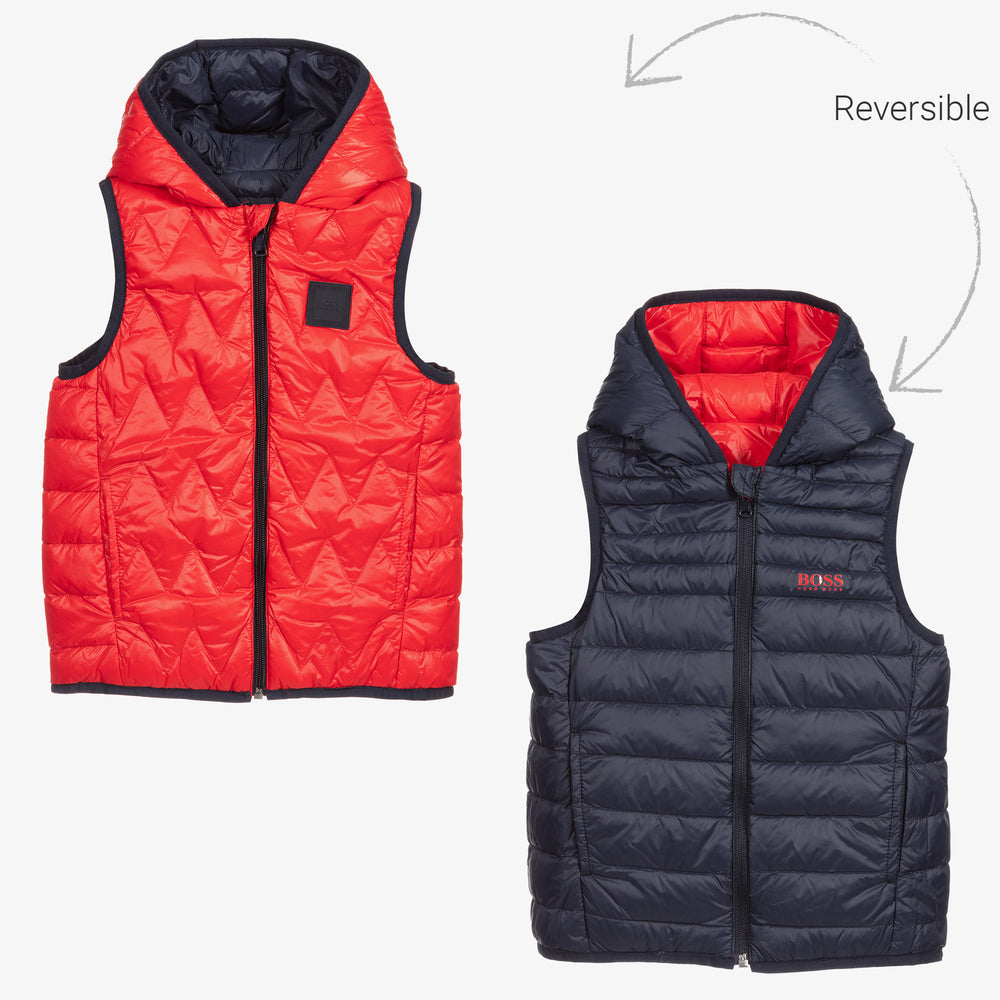 Boys Red Reversible Padded Down Gilet