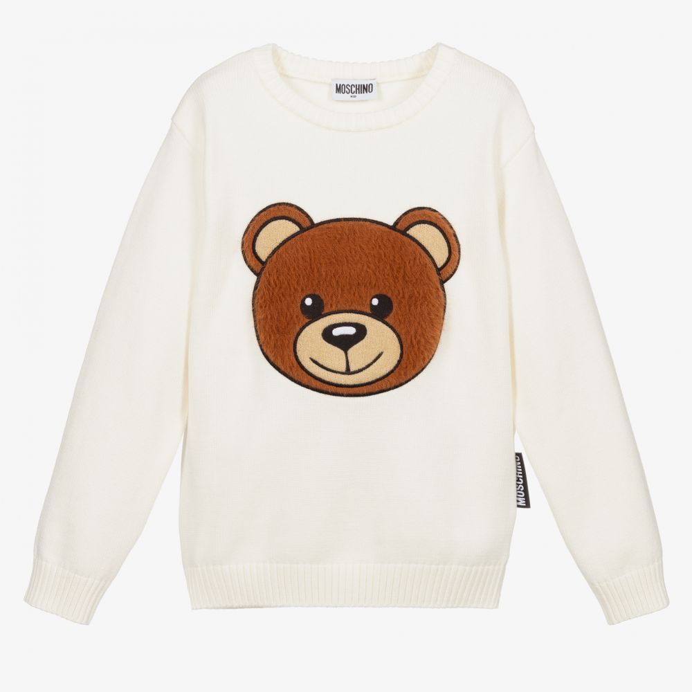 Boys & Girls White Logo Cotton Sweater