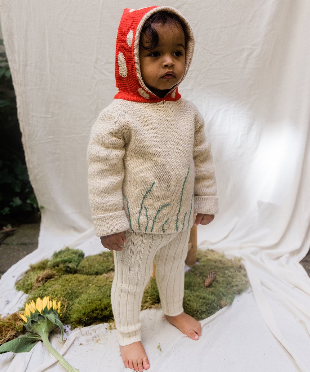 Boys & Girls Beige Hooded Alpaca Sweater