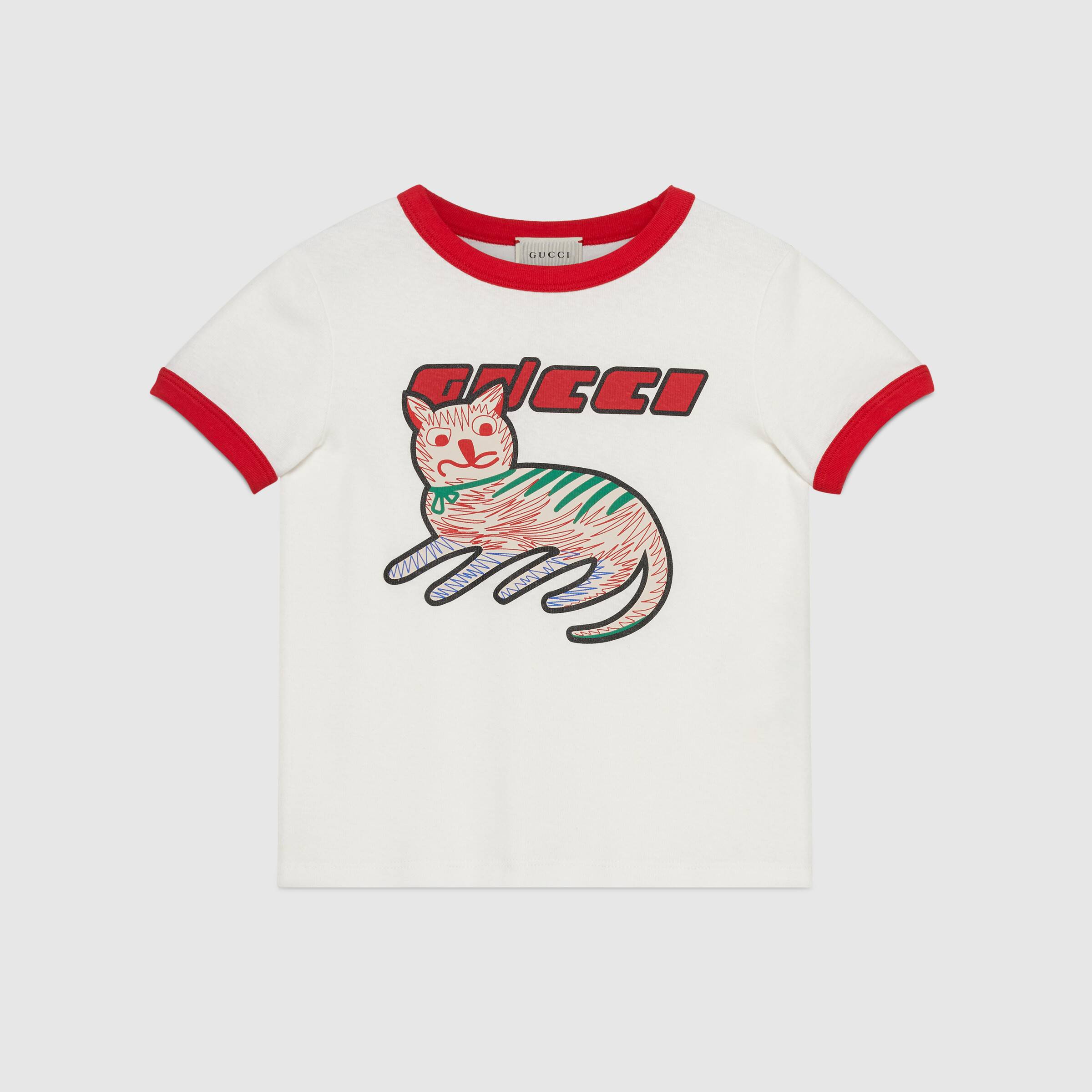 Boys & Girls White Cat Cotton T-Shirt