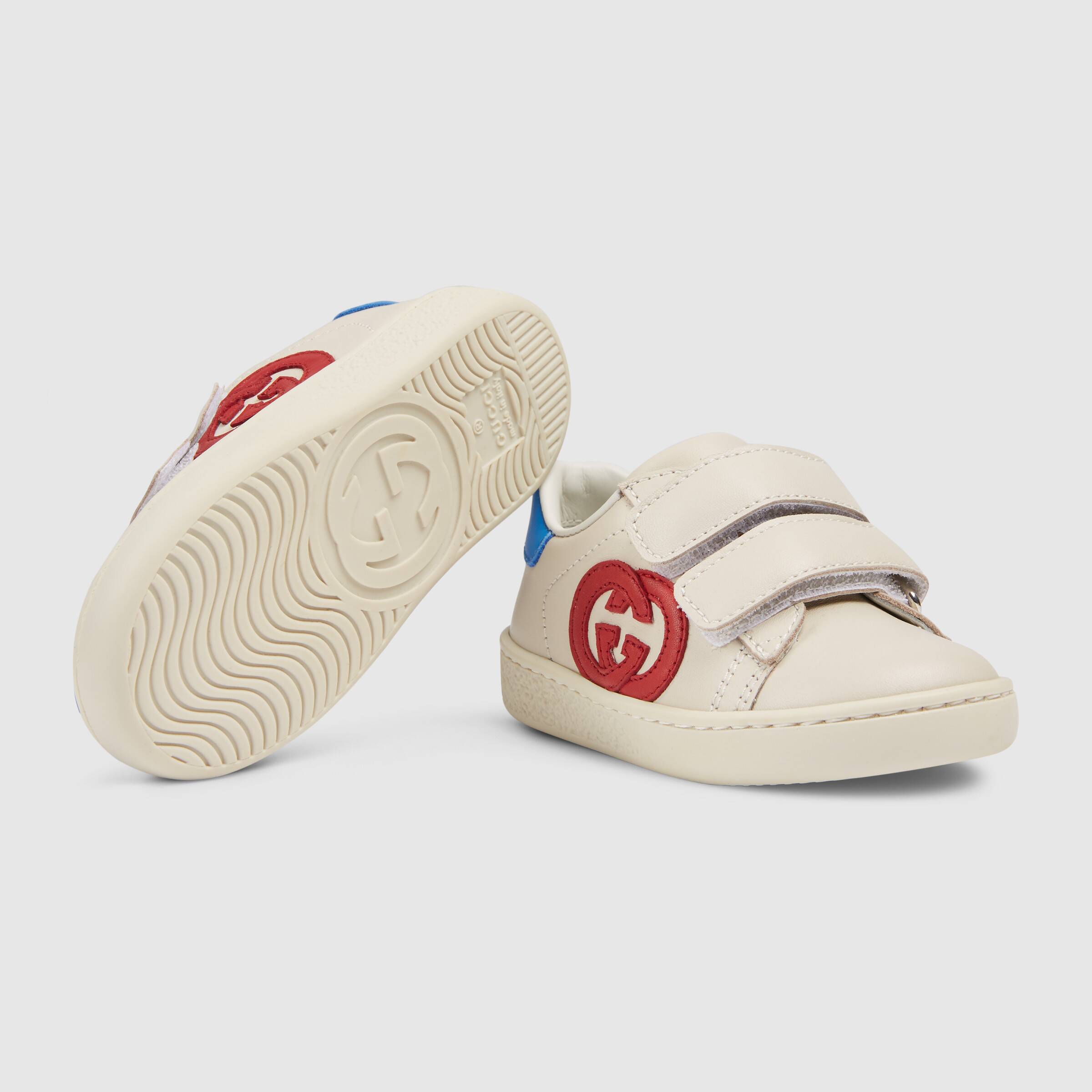 Boys White & Red GG Leather Shoes