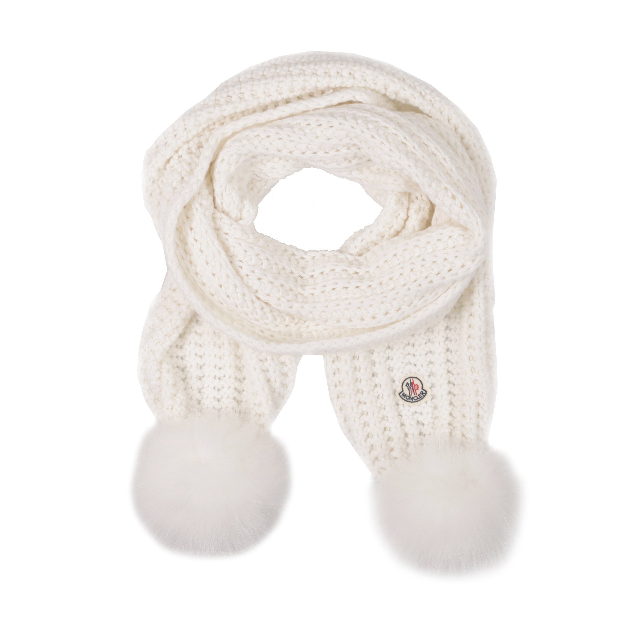 Boys & Girls White Wool Scarf With Fur Pom-Pom - CÉMAROSE | Children's Fashion Store - 1