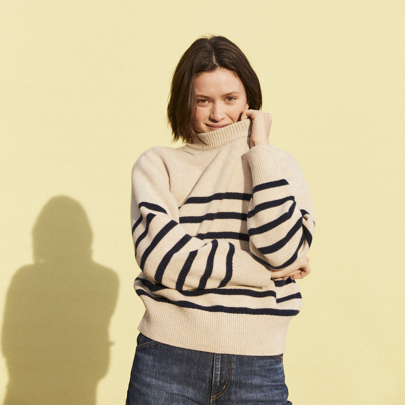 Girls Beige Stripes Sweater