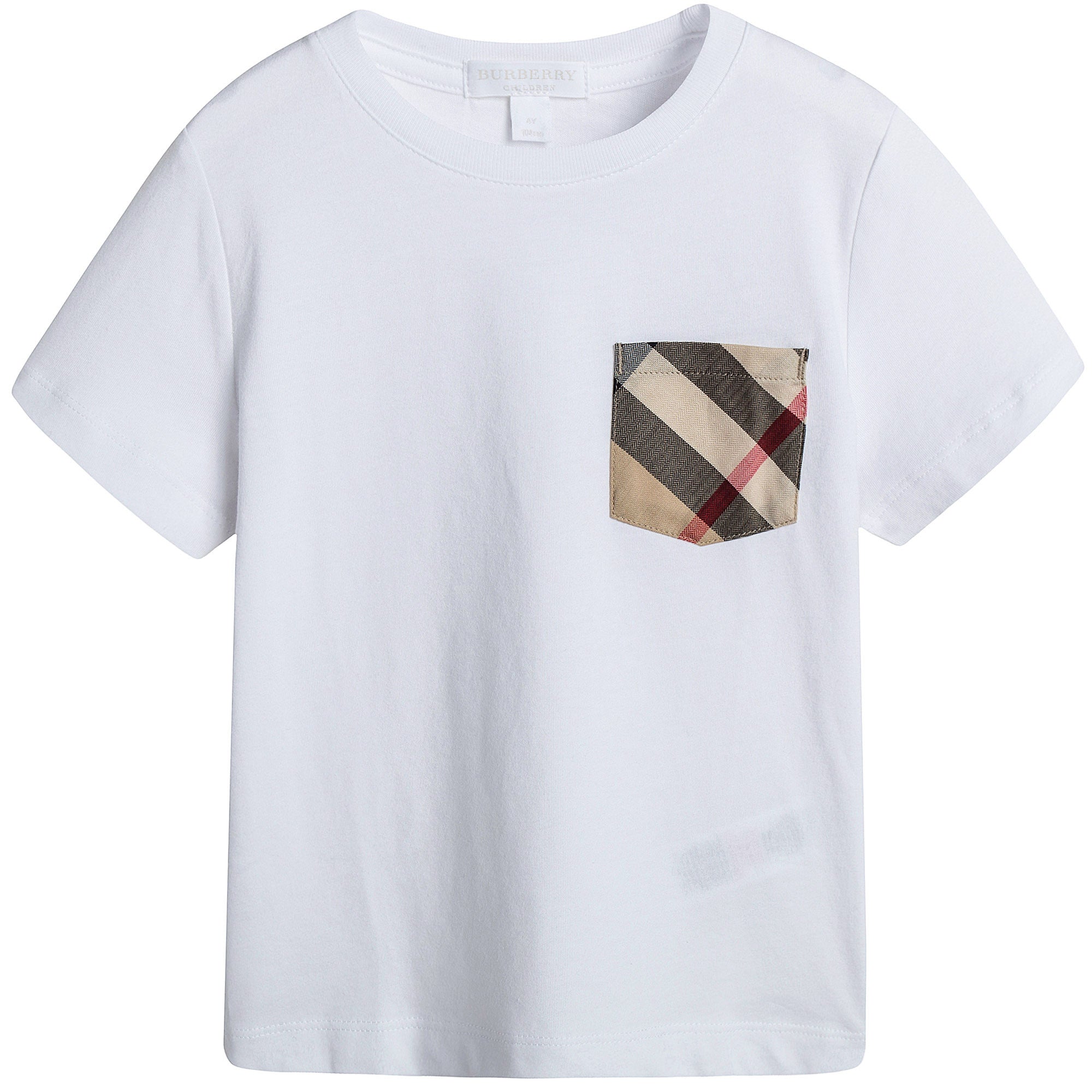 Boys White T-Shirt With Check Pocket - CÉMAROSE | Children's Fashion Store - 1