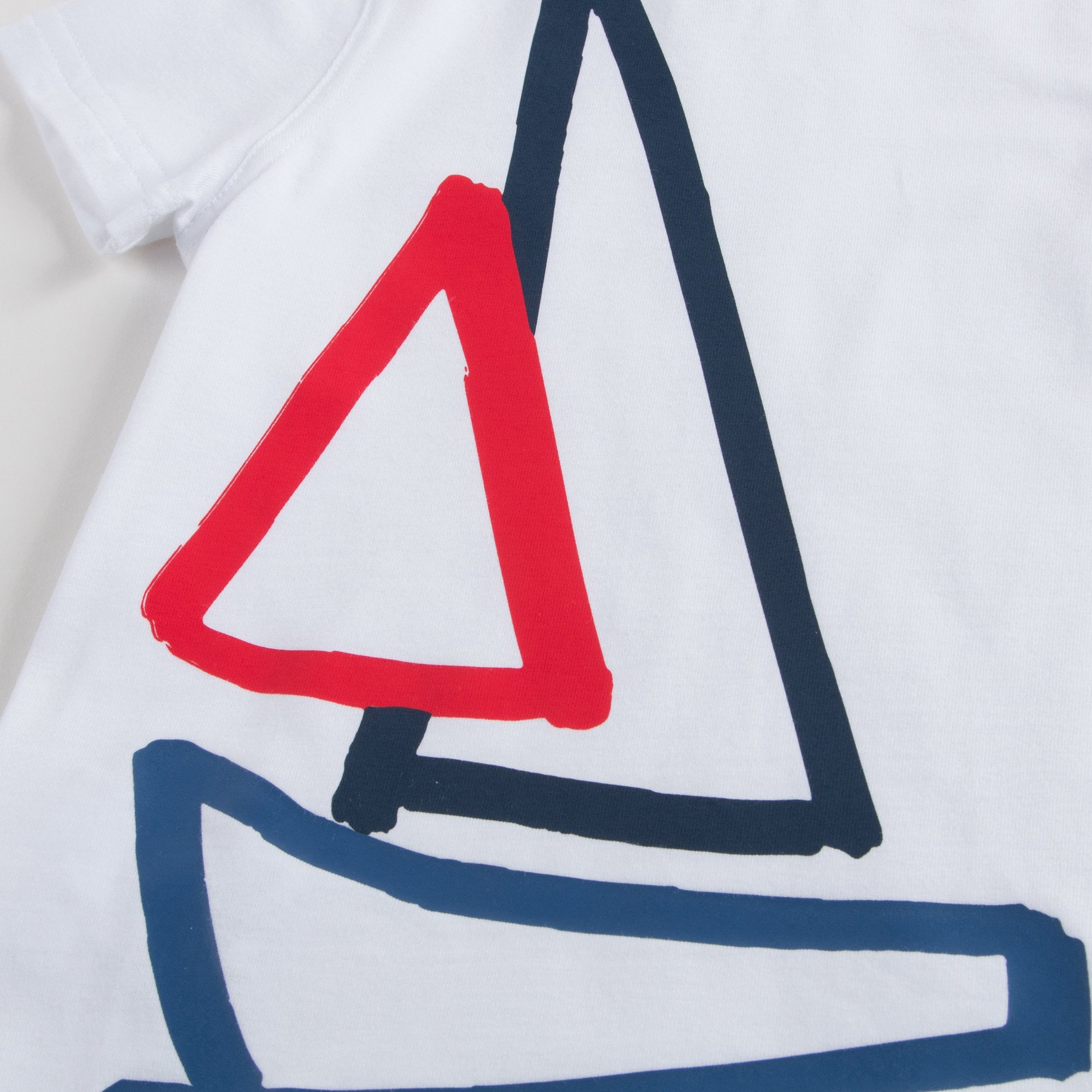 Boys White Boat Printed T-Shirt