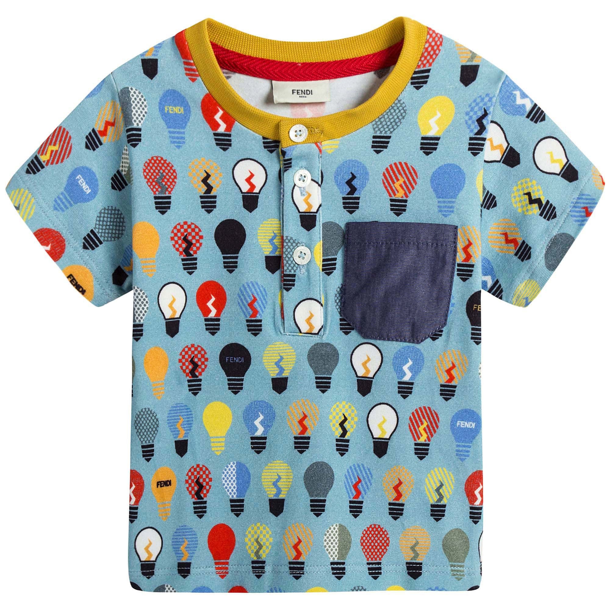 Baby Boys Blue T-Shirt With Multicolor Lightbulb Print - CÉMAROSE | Children's Fashion Store - 1