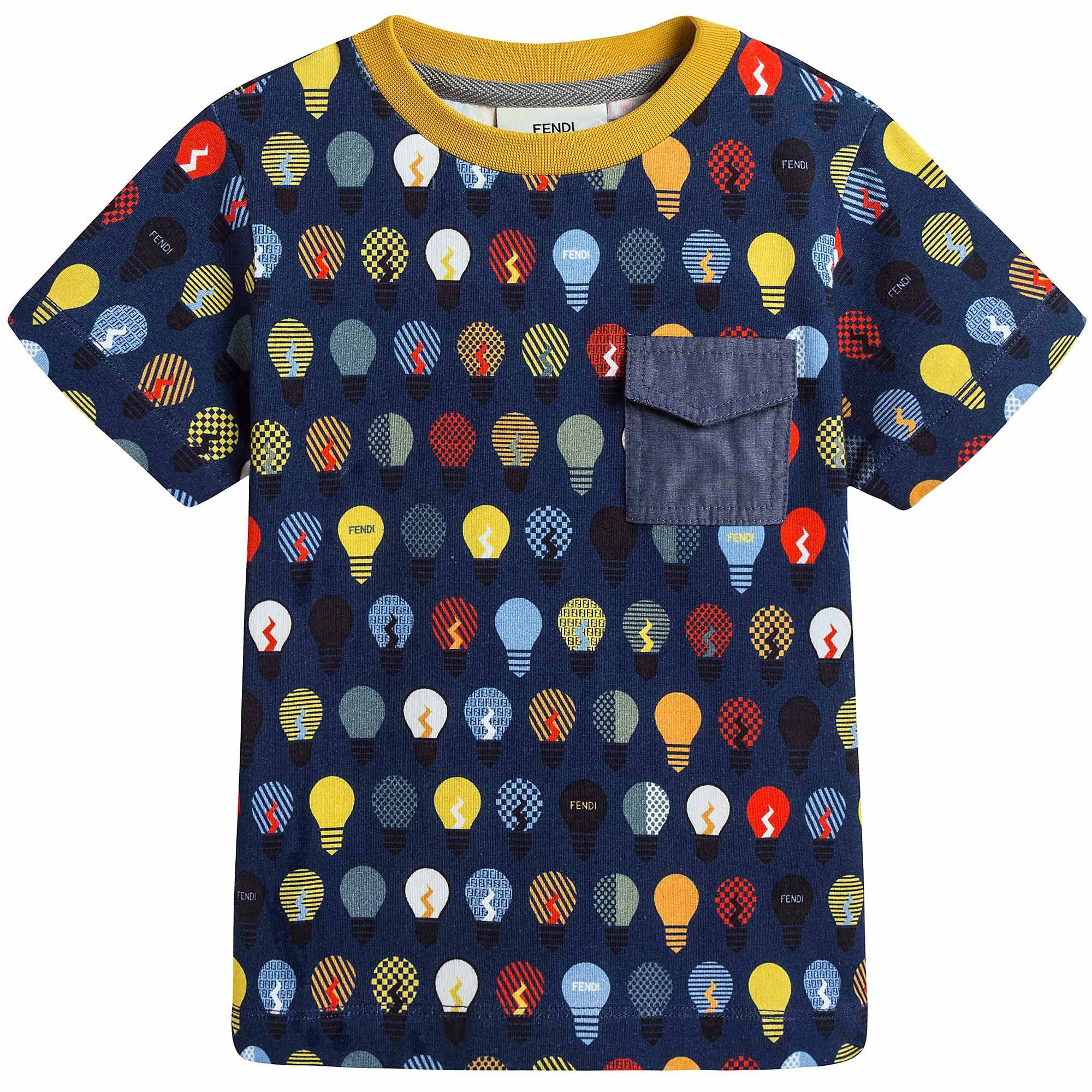 Boys Navy Blue T-Shirt With Multicolor Lightbulb Print - CÉMAROSE | Children's Fashion Store - 1