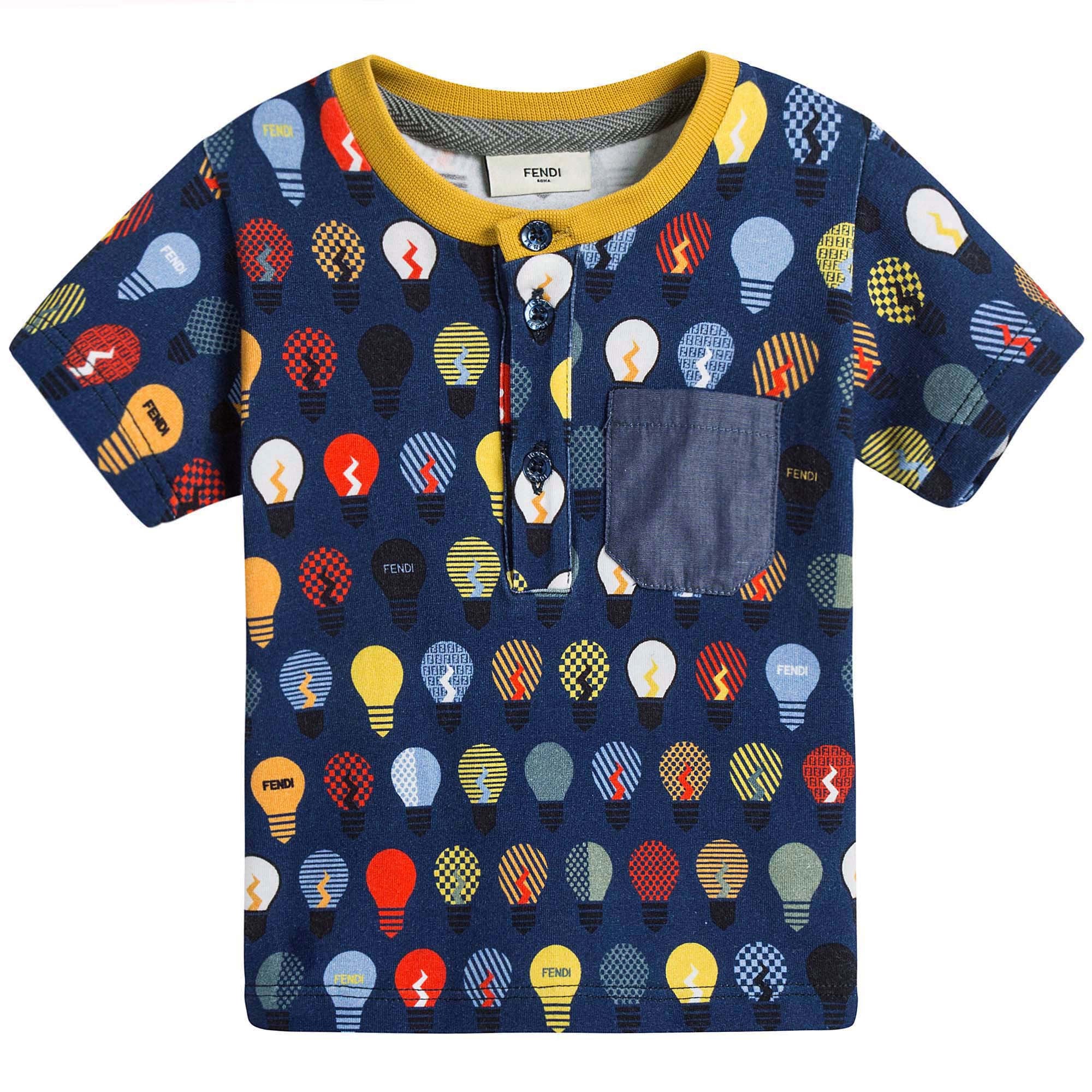 Baby Boys Navy Blue T-Shirt With Multicolor Lightbulb Print - CÉMAROSE | Children's Fashion Store - 1