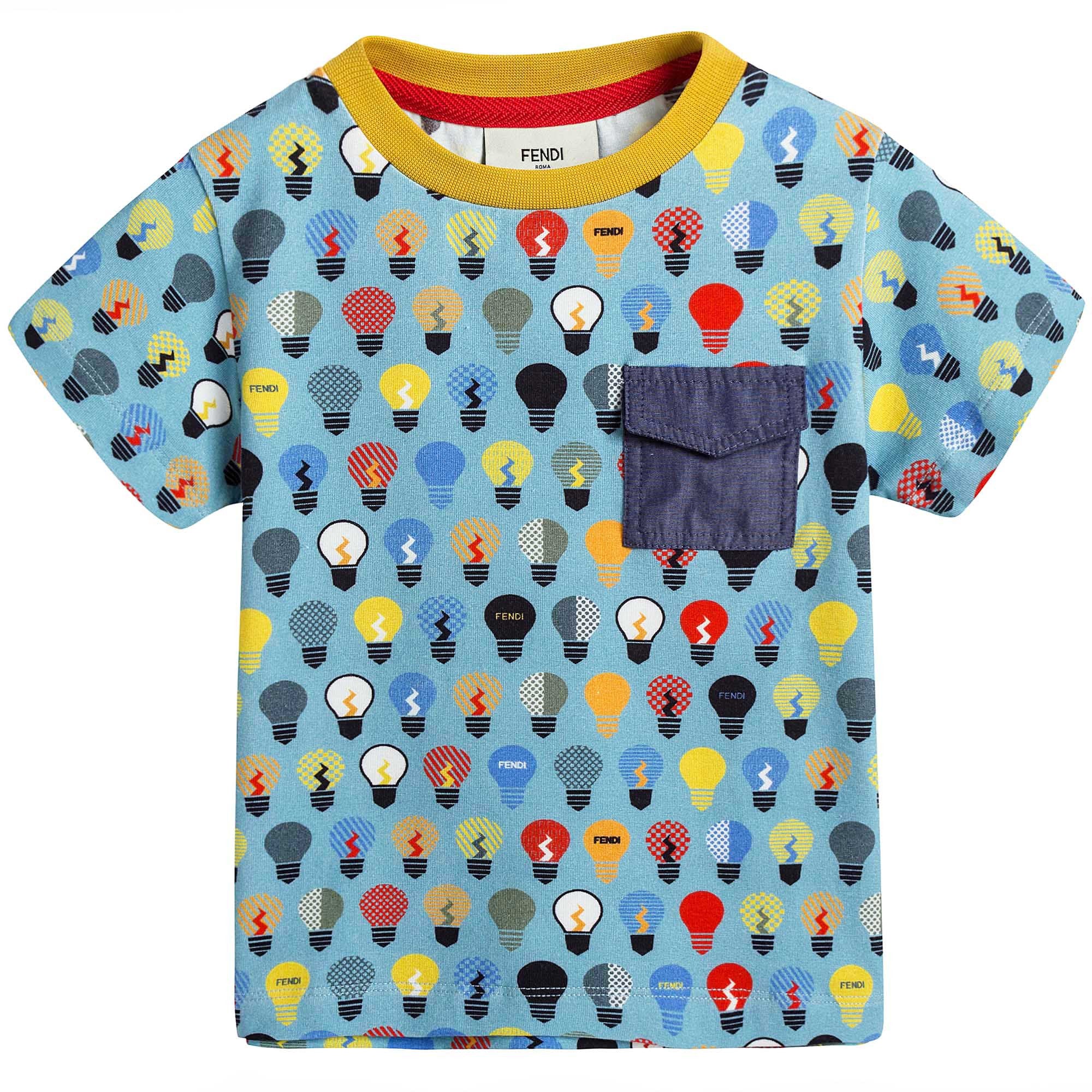 Boys Blue T-Shirt With Multicolor Lightbulb Print - CÉMAROSE | Children's Fashion Store - 1