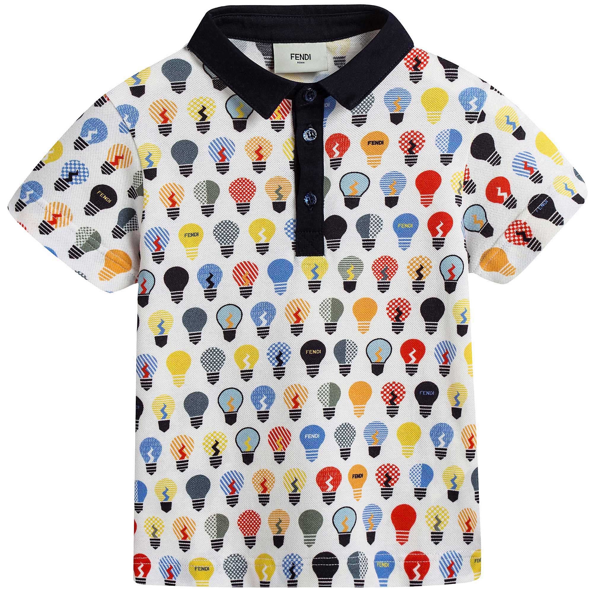 Boys Blue Polo Shirt With Multicolor Lightbulb Print - CÉMAROSE | Children's Fashion Store - 1