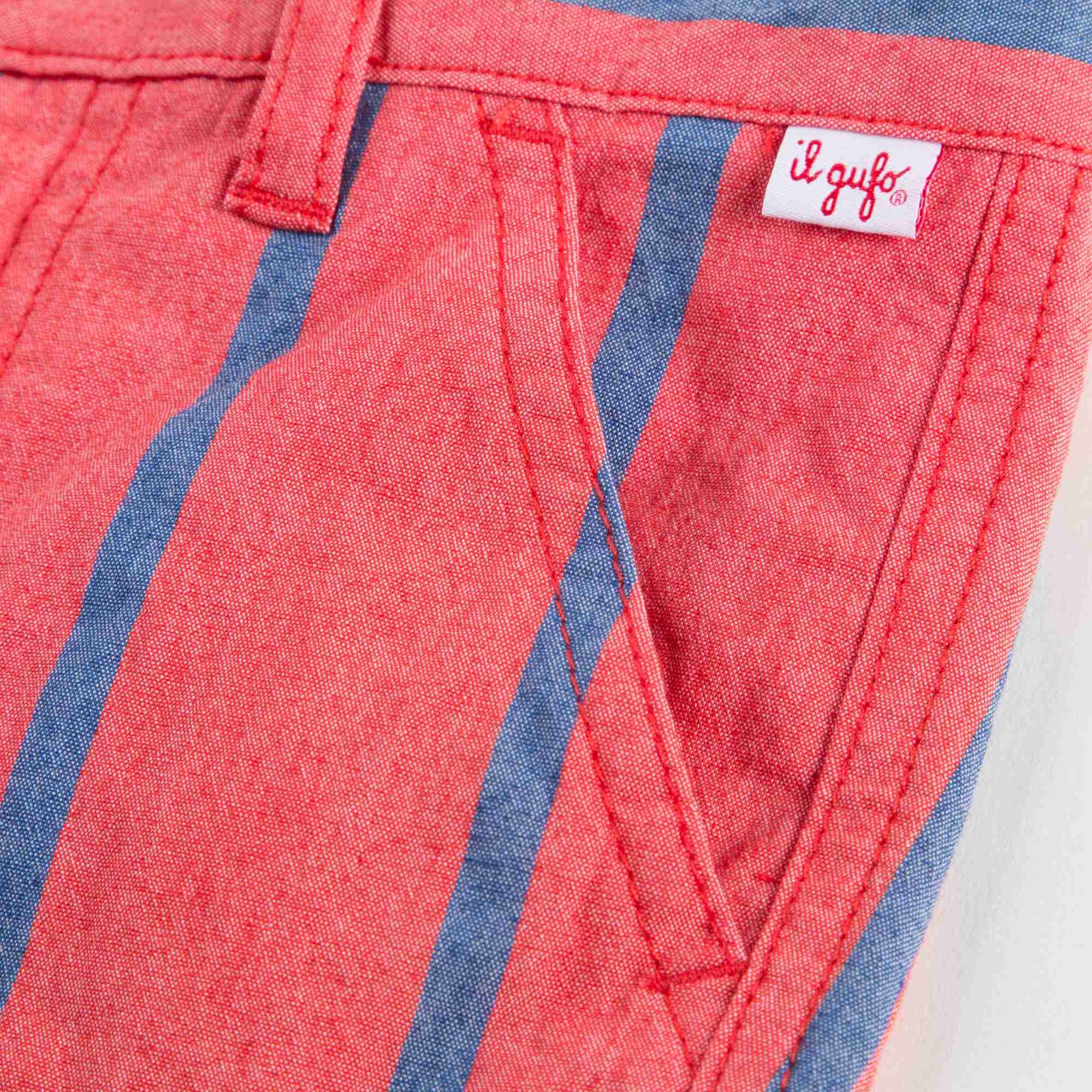 Boys Blue & Red Striped Cotton Shorts