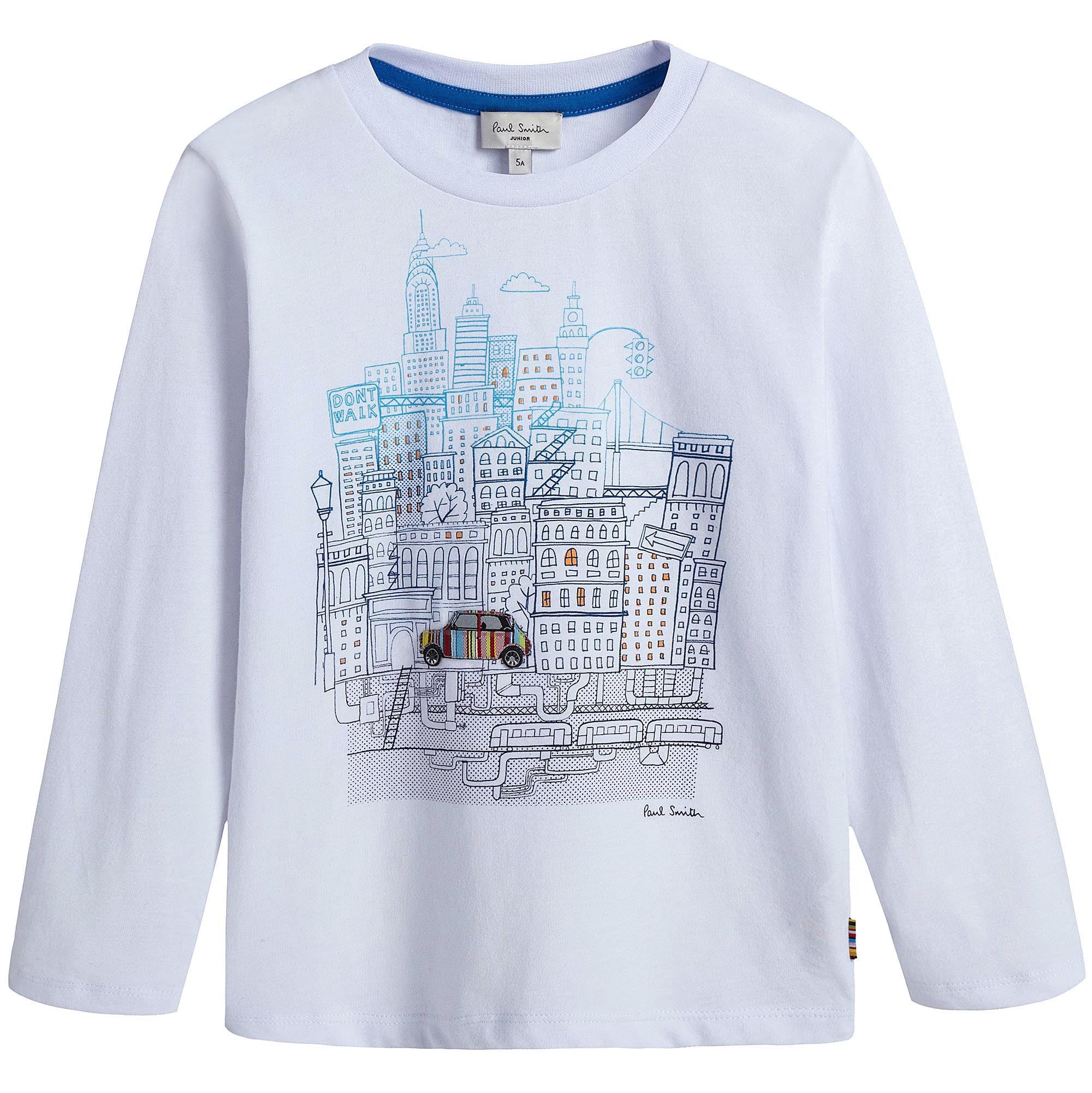 Boys White City Printed Trims Cotton T-Shirt - CÉMAROSE | Children's Fashion Store - 1