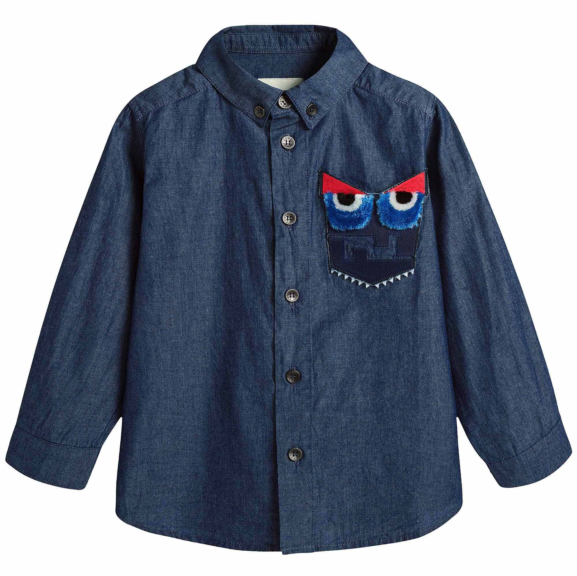 Boys Blue Monster Trims Denim Shirt - CÉMAROSE | Children's Fashion Store - 1