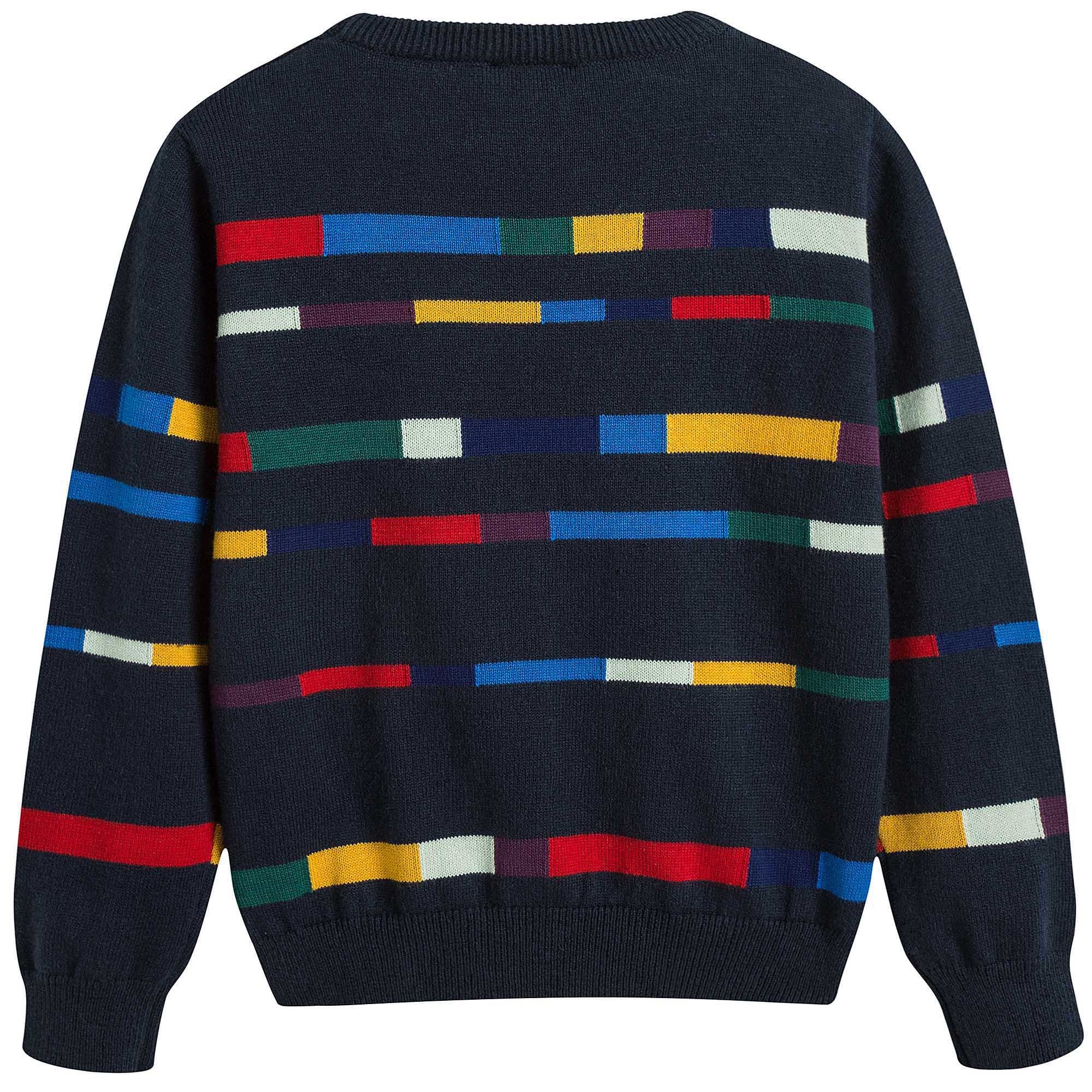 Boys Dark Blue Cotton Knitted Sweater With Multicolor Print - CÉMAROSE | Children's Fashion Store - 2