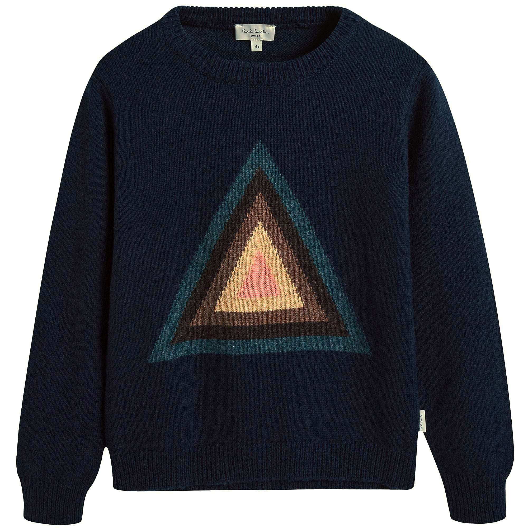 Boys Dark Blue Triangular Pattern Knitted Sweater - CÉMAROSE | Children's Fashion Store - 1