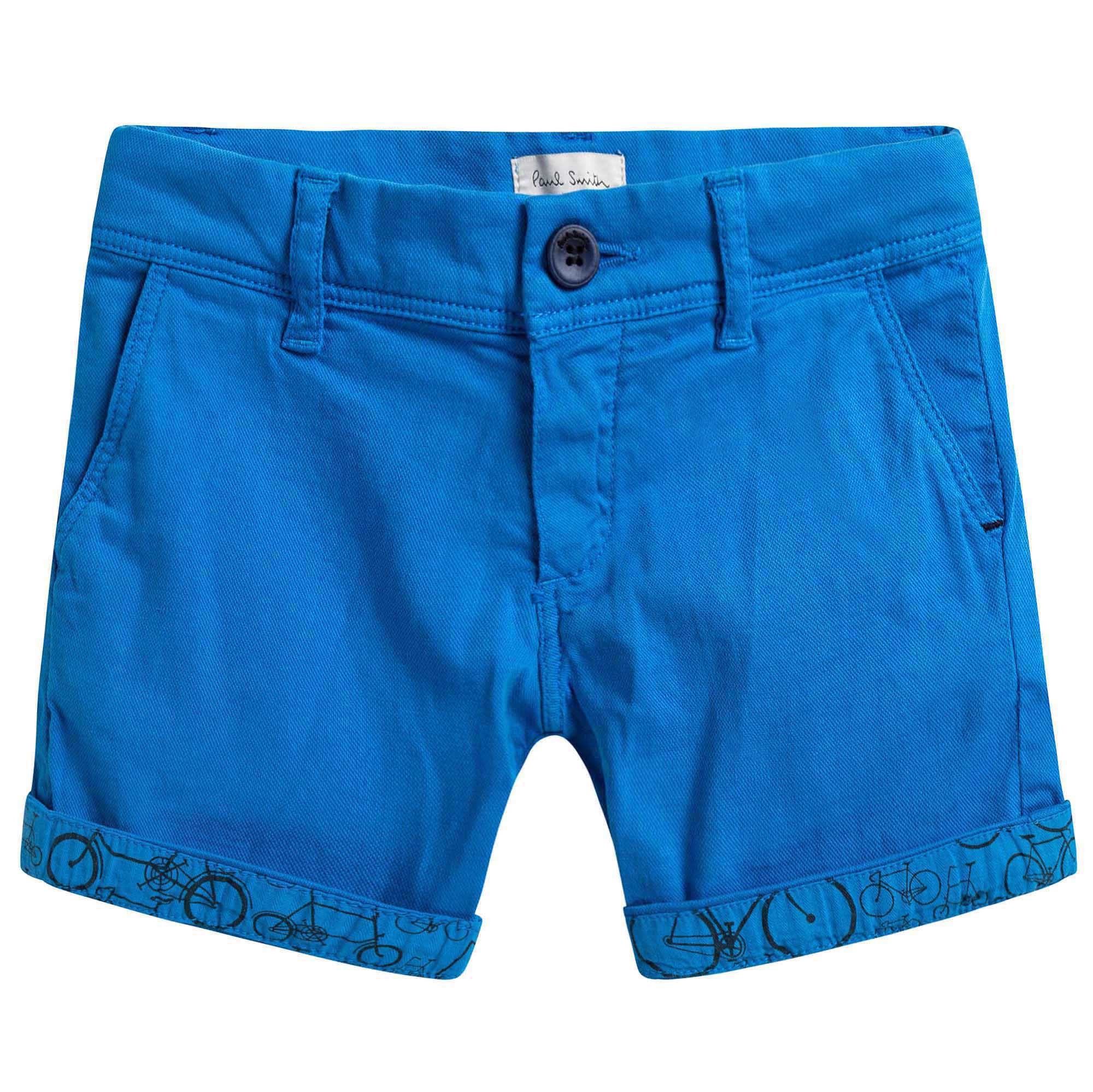 Boys Blue Cotton Printed Cuffs Short