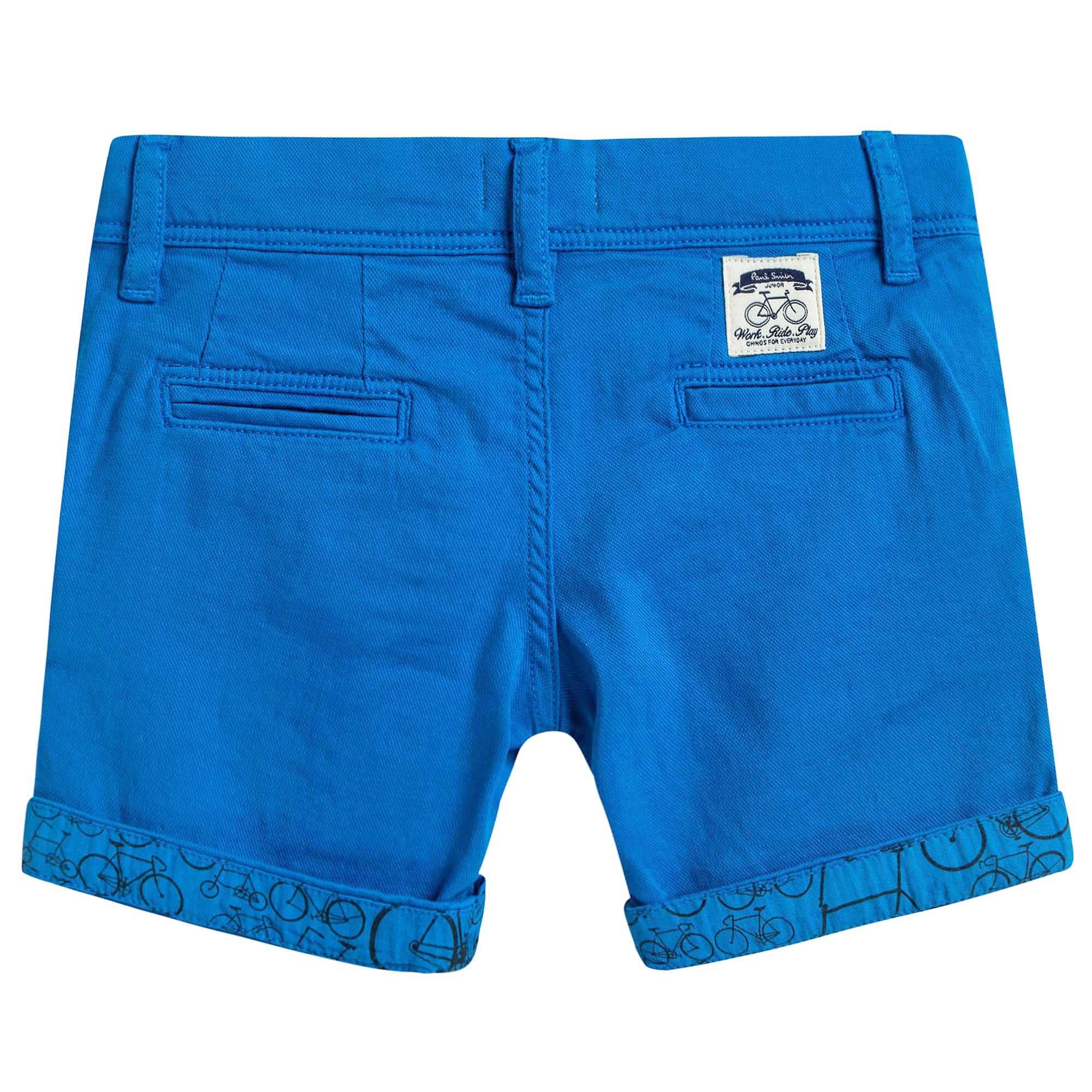 Boys Blue Cotton Printed Cuffs Short