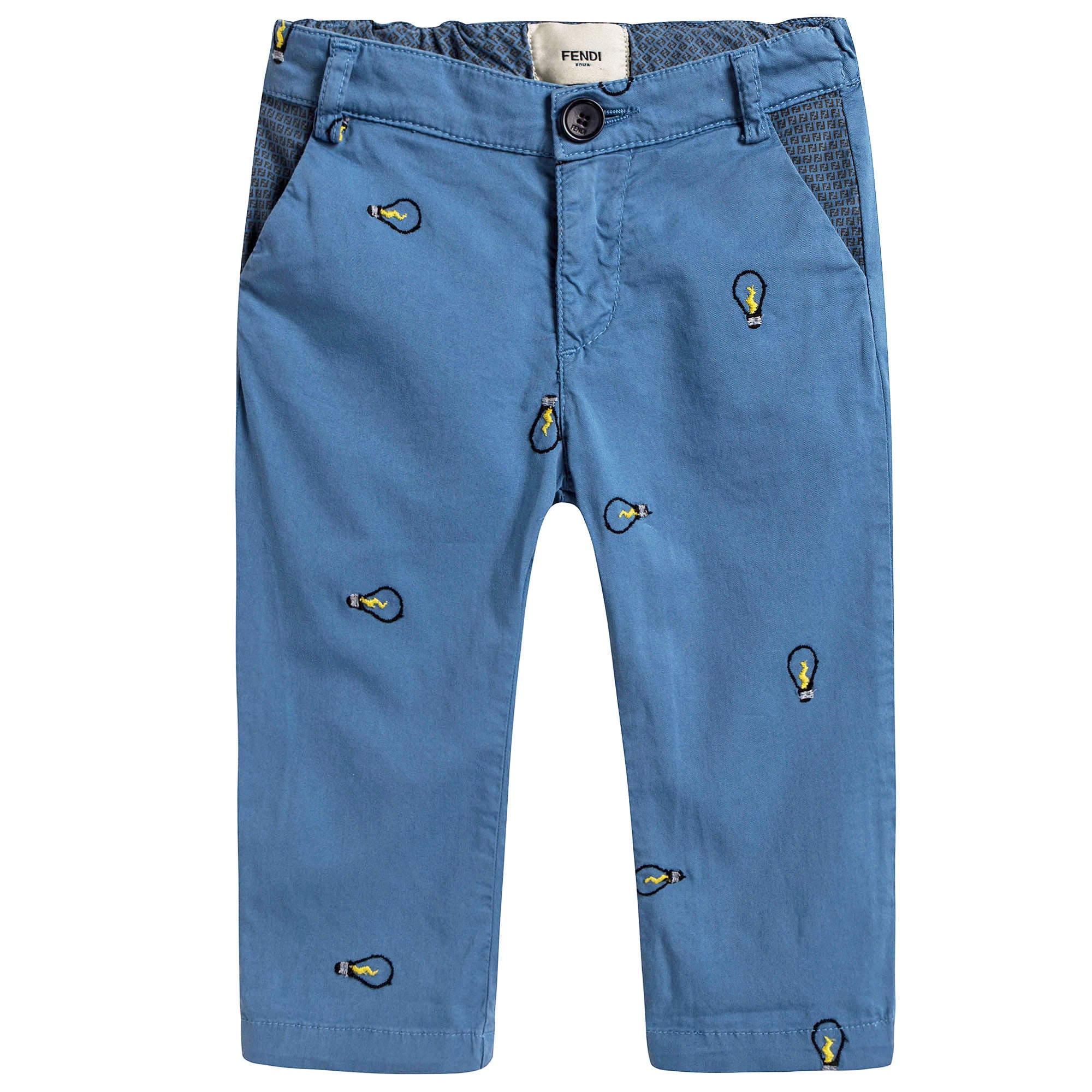 Baby Boys Light Blue Cotton Printed Trims Trousers