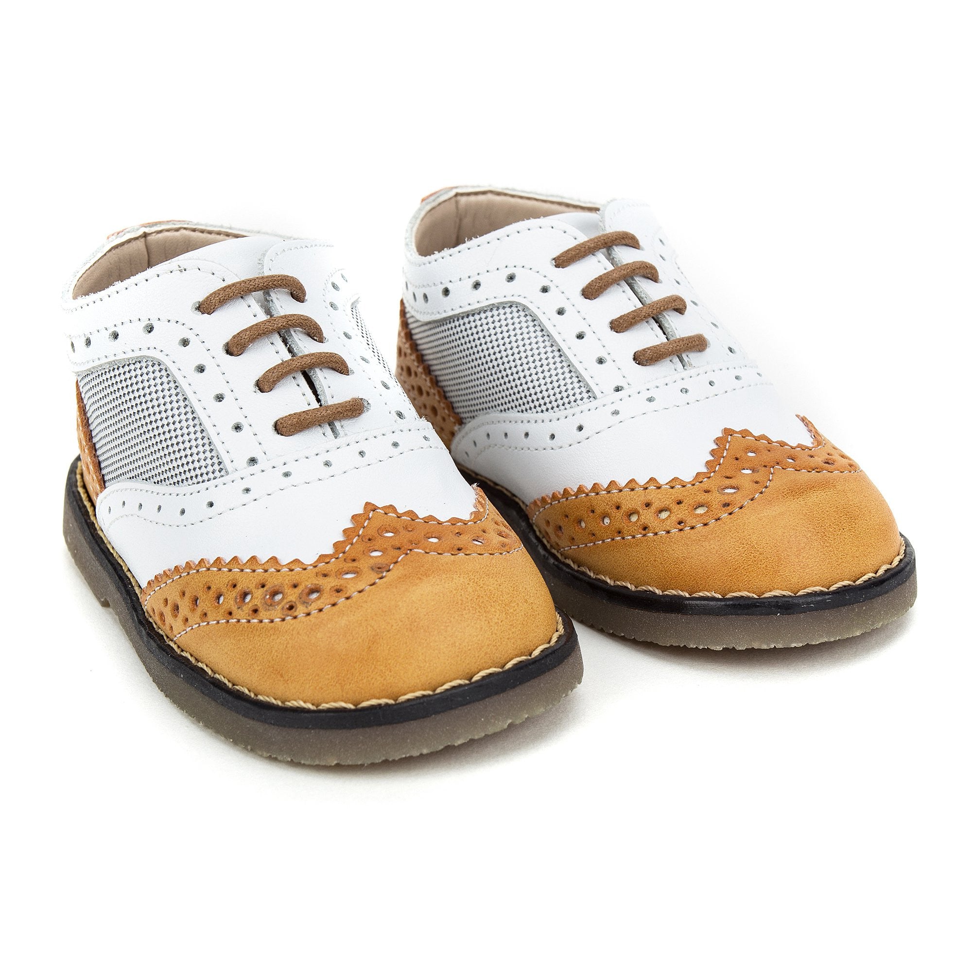 Boys White&Camel Suede Napa Leather Lace-up Shoes